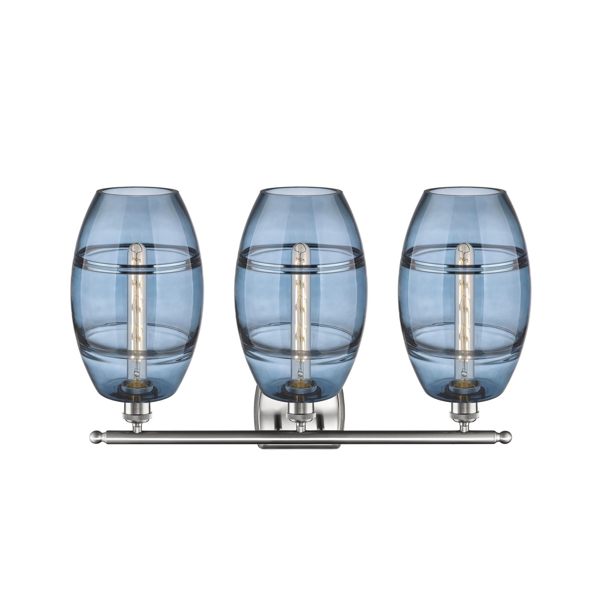 Shown in Brushed Satin Nickel finish and Princess Blue glass