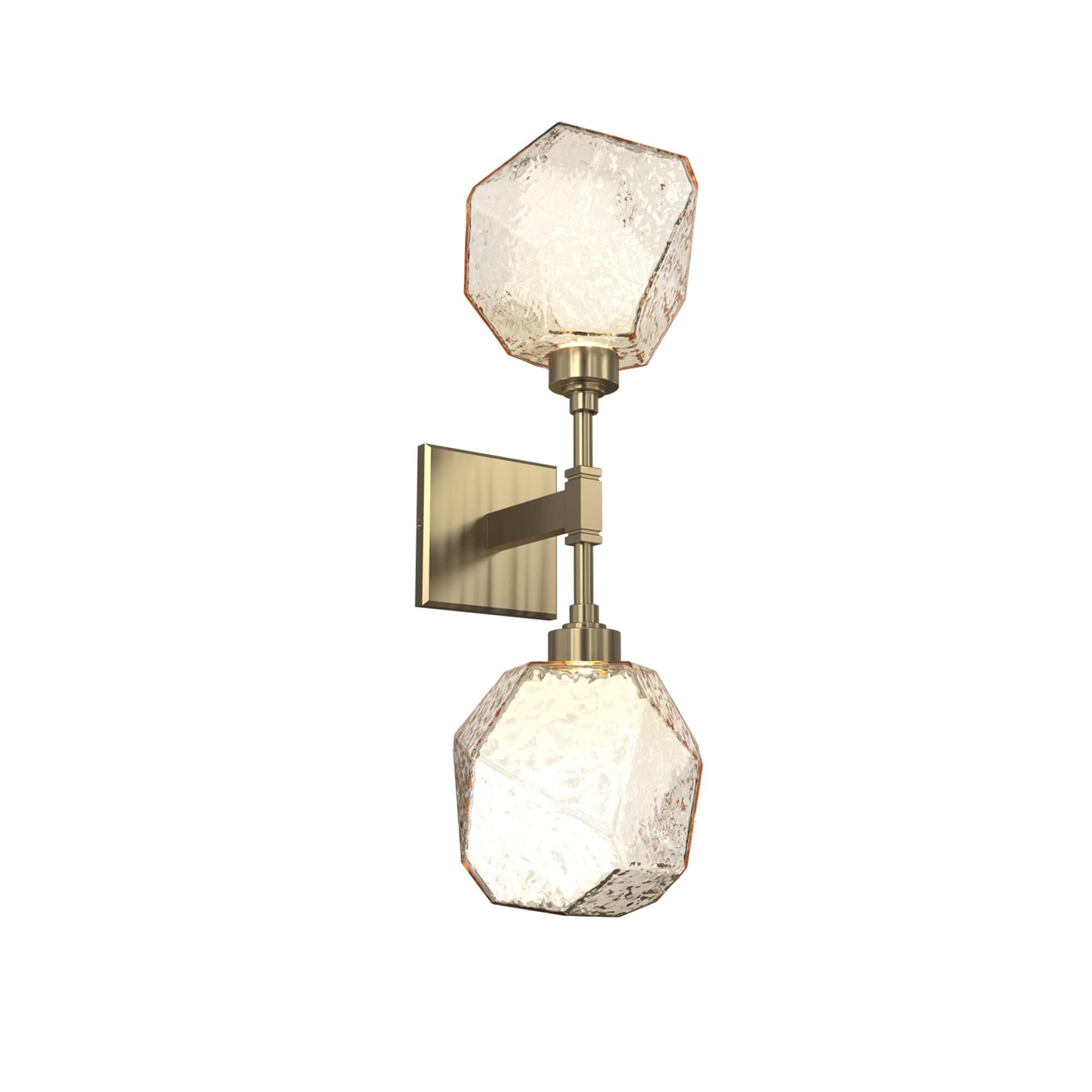 Shown in Heritage Brass finish and Amber Blown glass