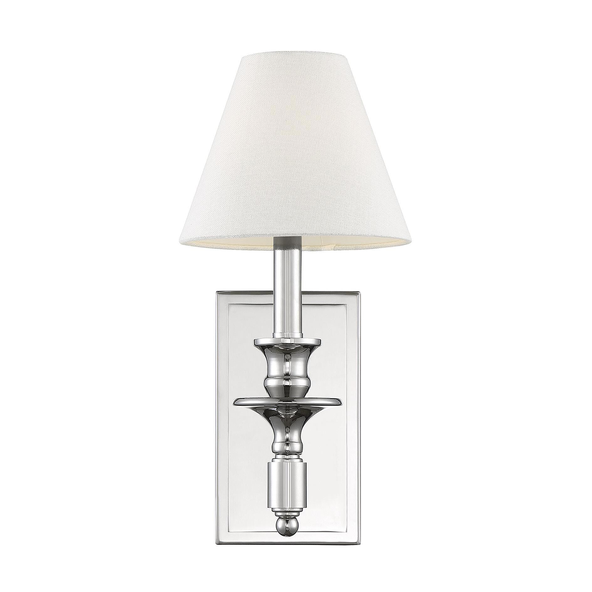 Shown in Polished Nickel finish and White Linen shade