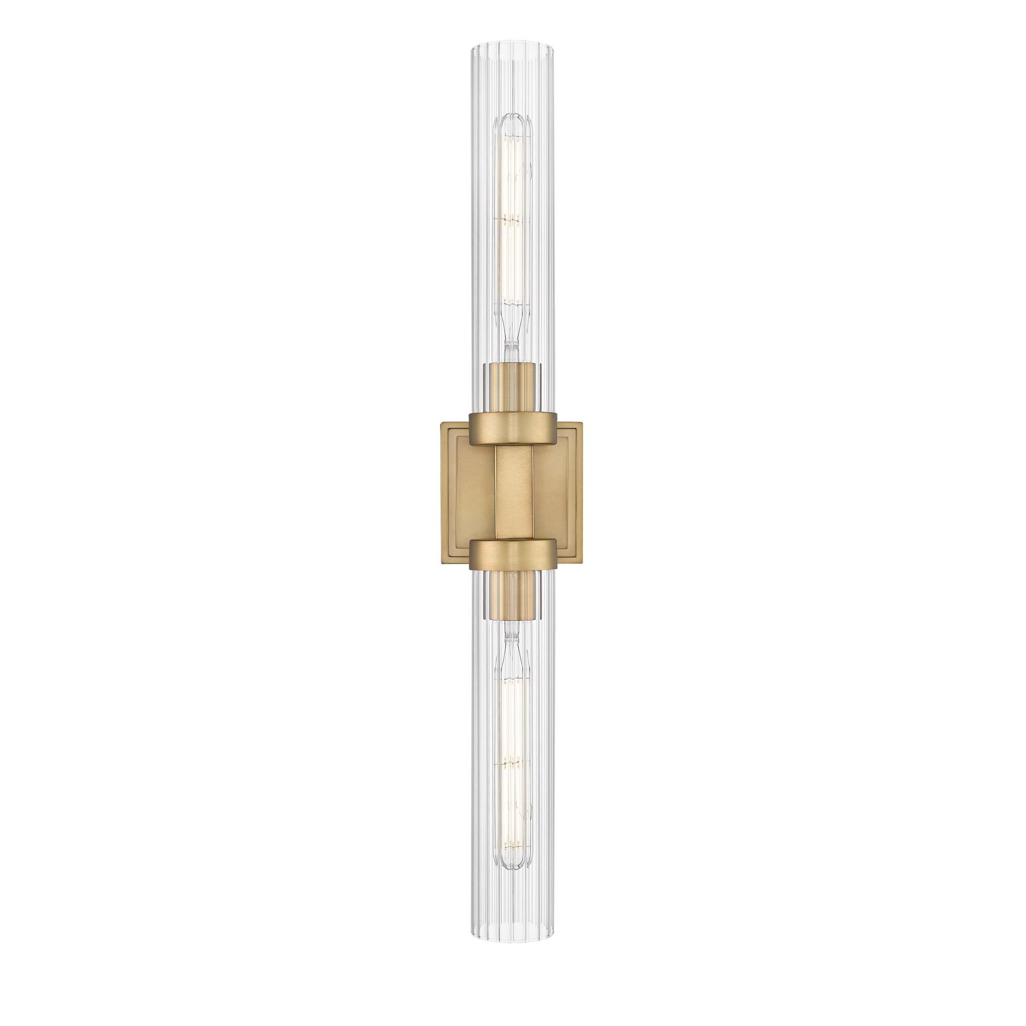 Shown in Rubbed Brass finish and Clear Ribbed glass and Clear Ribbed shade