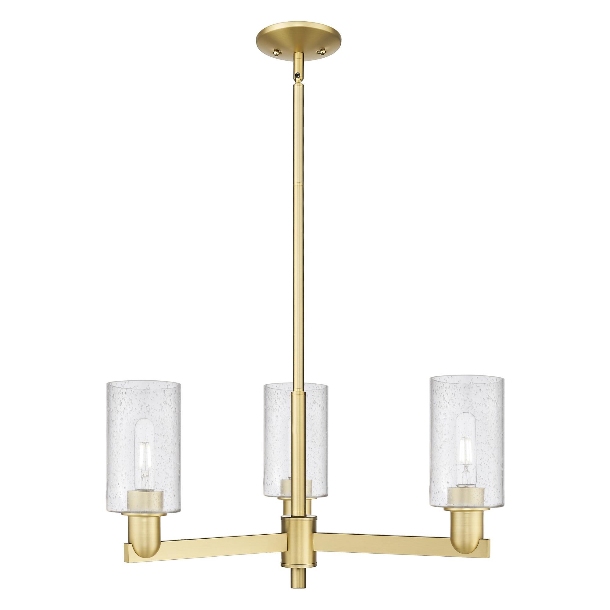 Shown in Satin Gold finish and Seedy glass
