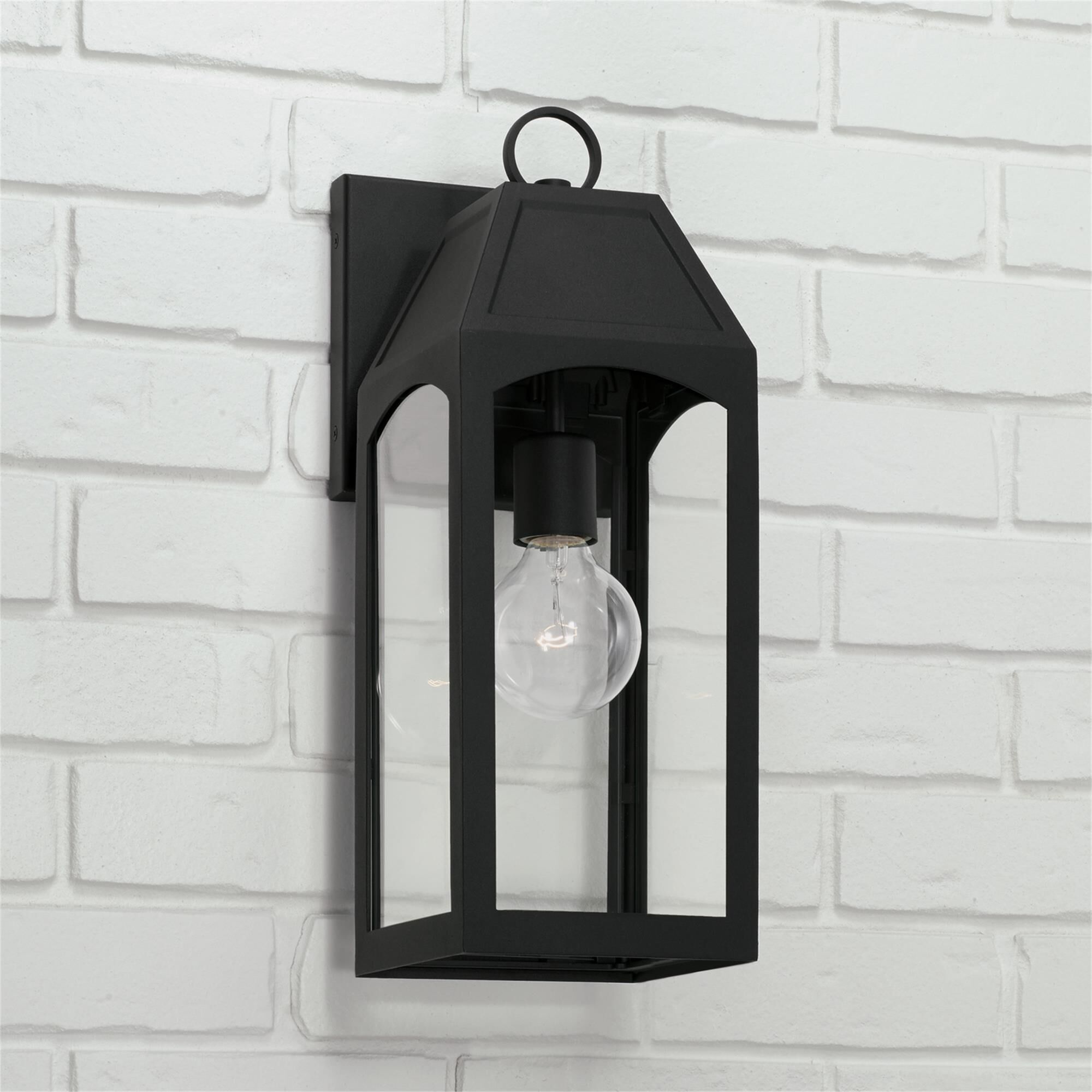 Shown in Black finish and Clear glass
