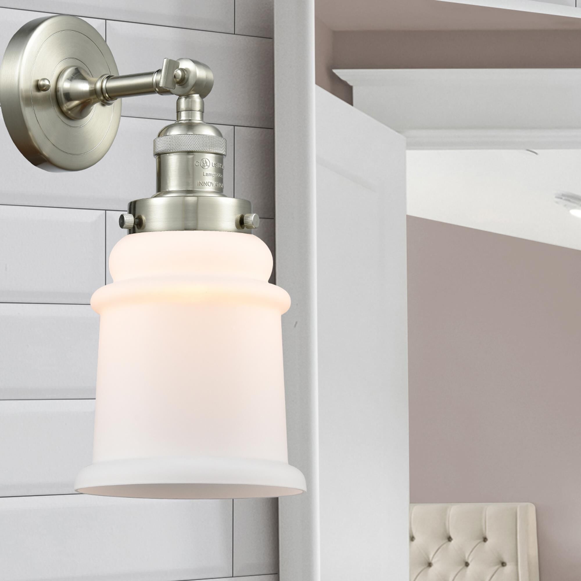 Shown in Satin Nickel finish and Matte White - Bell glass