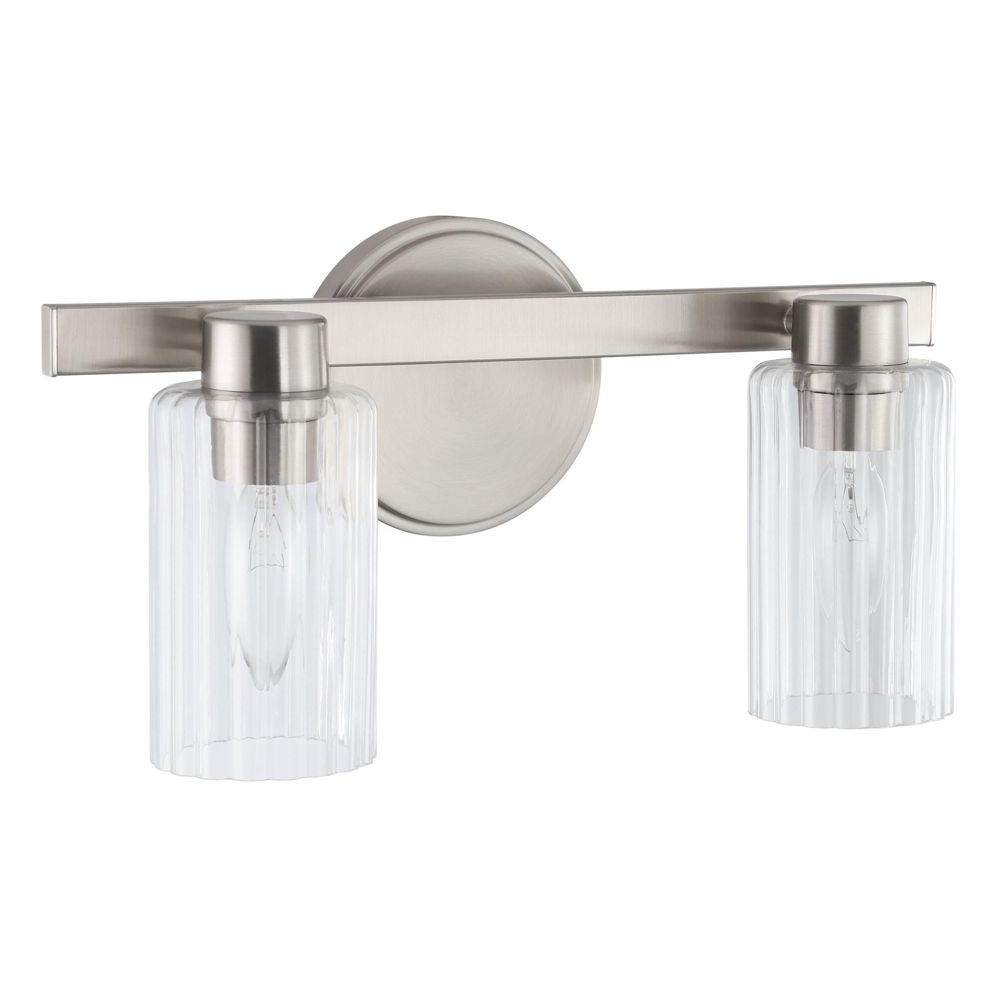 Shown in Brushed Nickel finish and Clear Ribbed glass