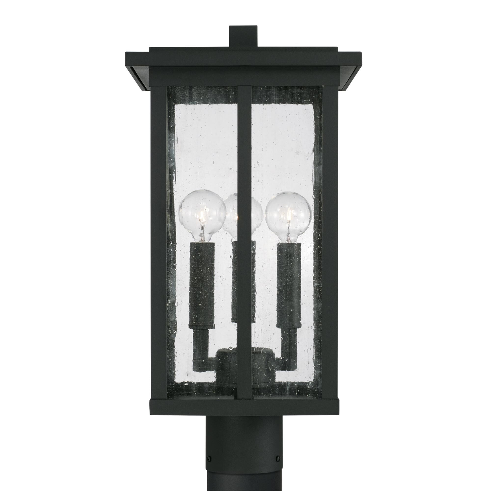 Shown in Black finish and Antiqued glass