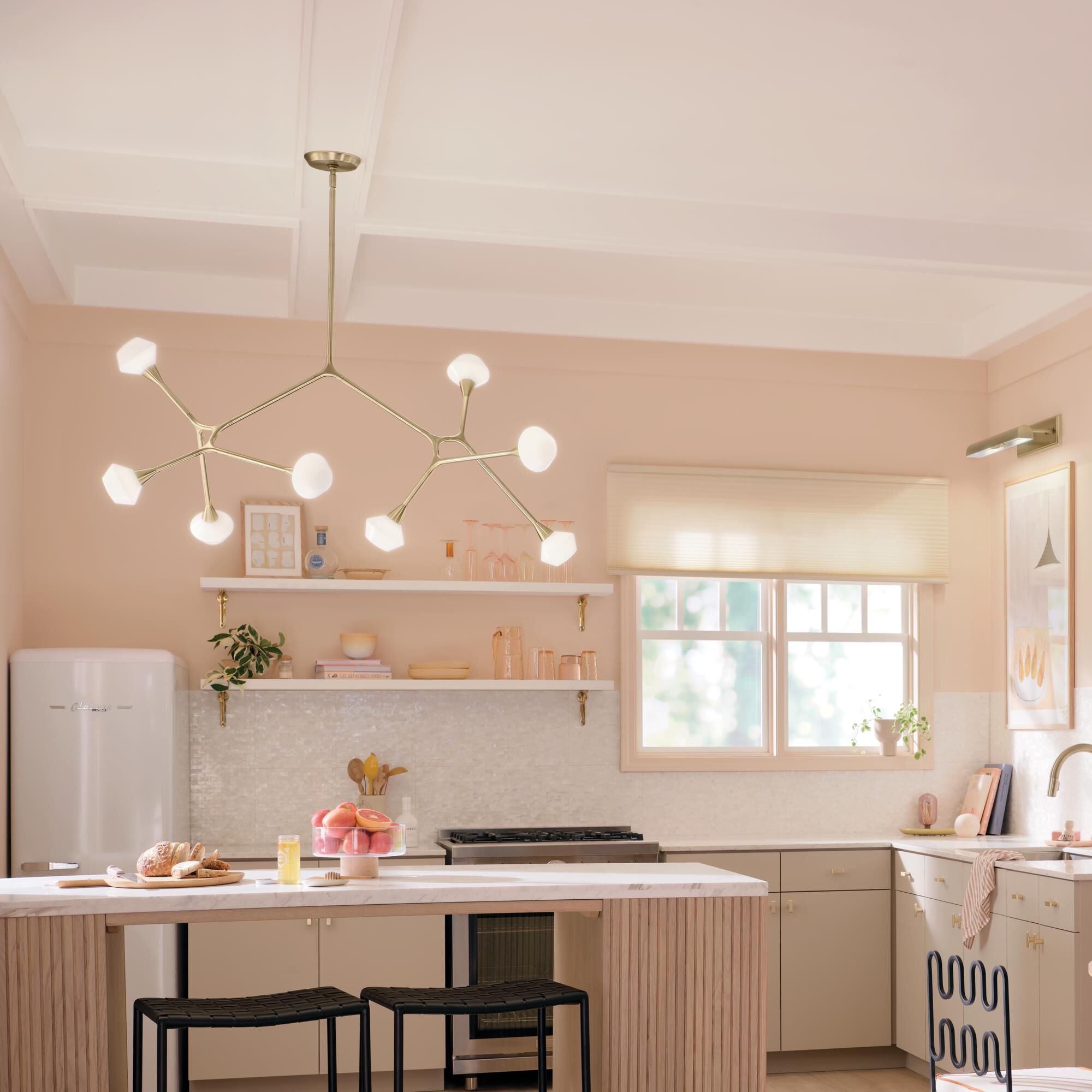 Shown in Champagne Bronze finish and Opal glass