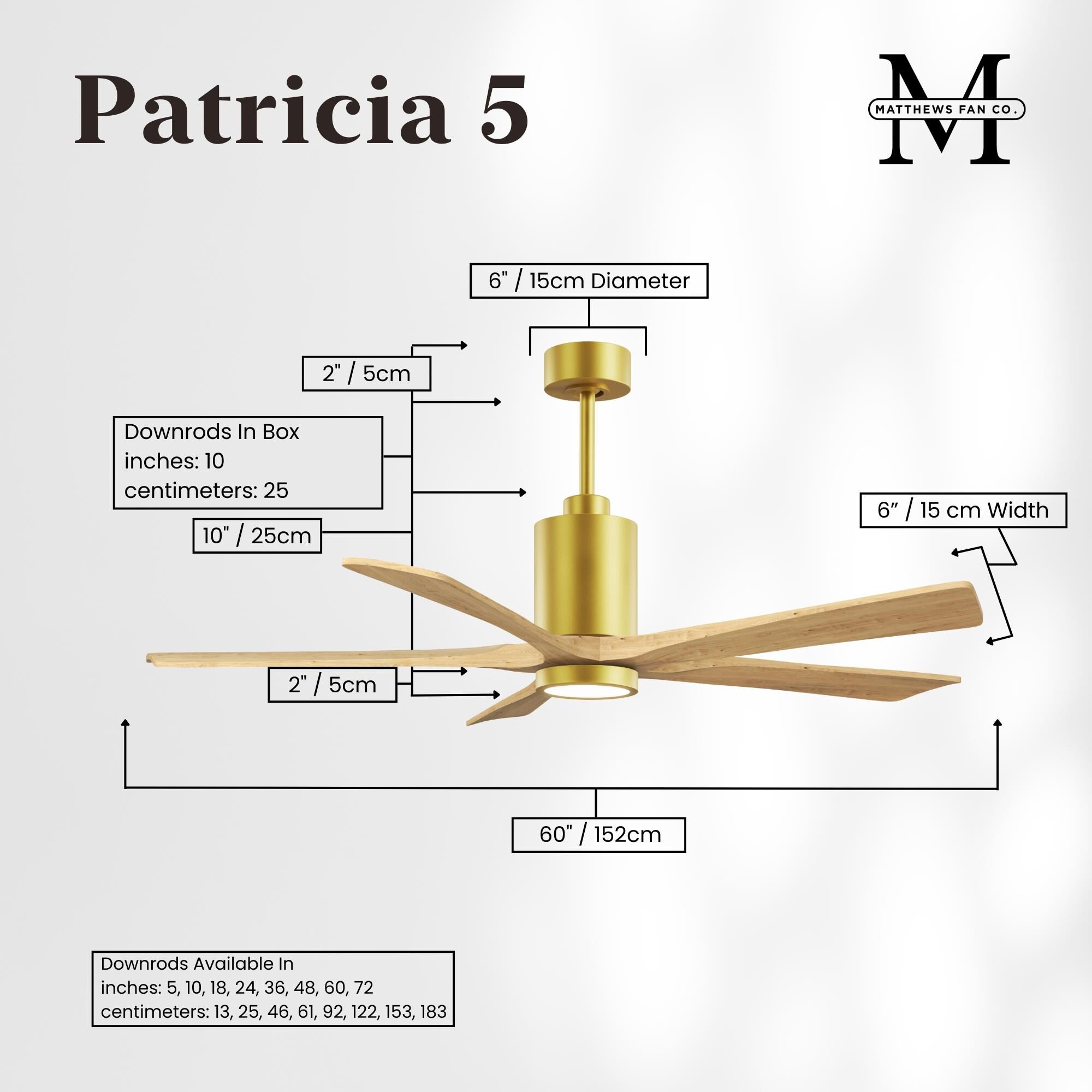 Patricia 60 Inch Ceiling Fan with Light Kit by Matthews Fan Company