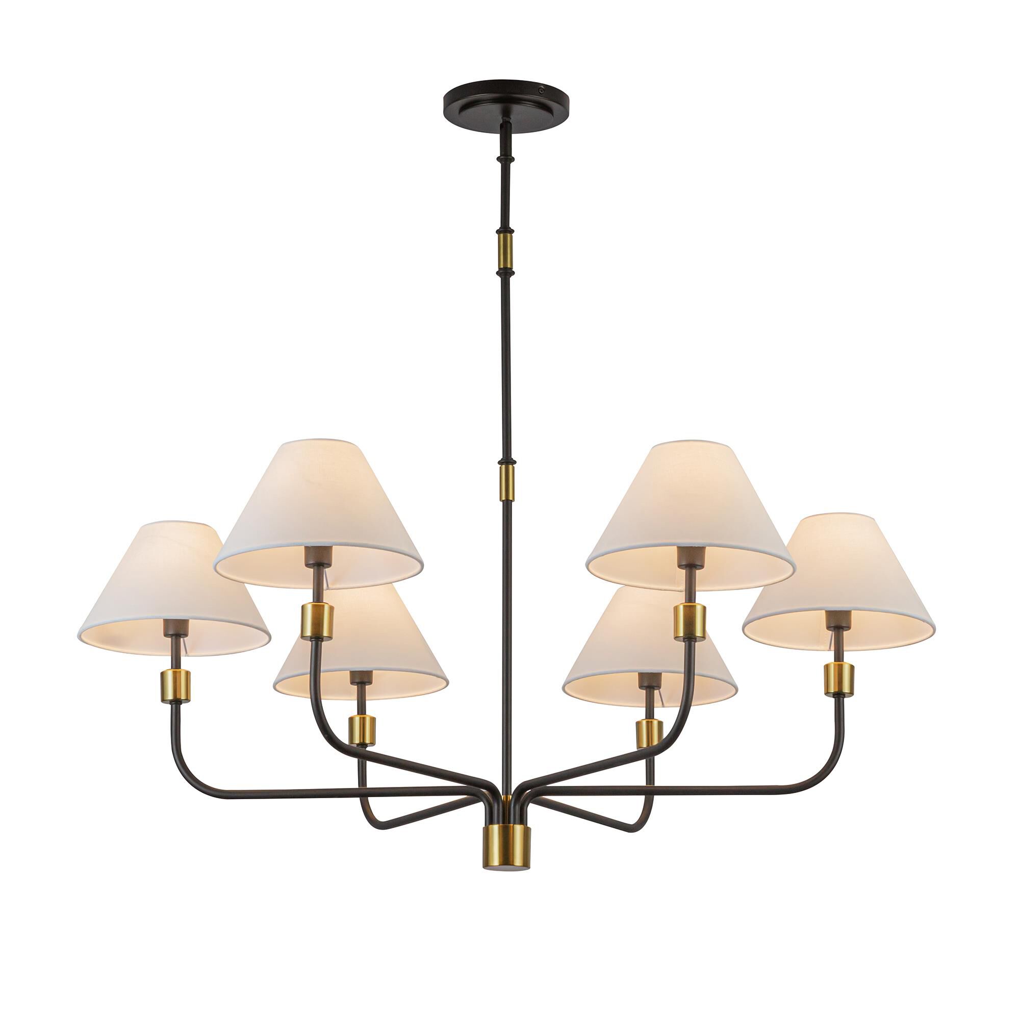Shown in Black and Brushed Brass finish and Hardback Linen Fabric shade