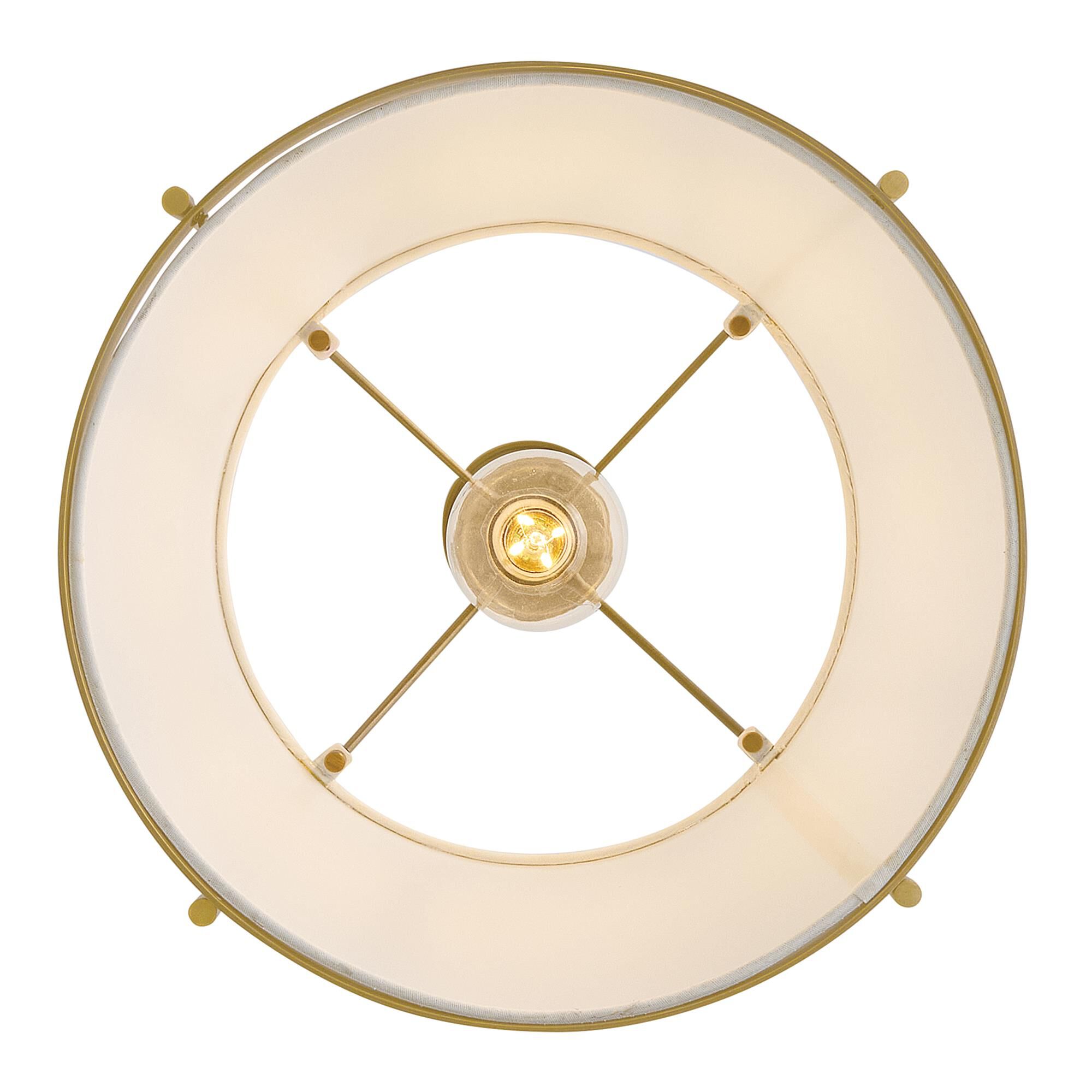Shown in Lacquered Dark Brass finish and Off-White Linen shade