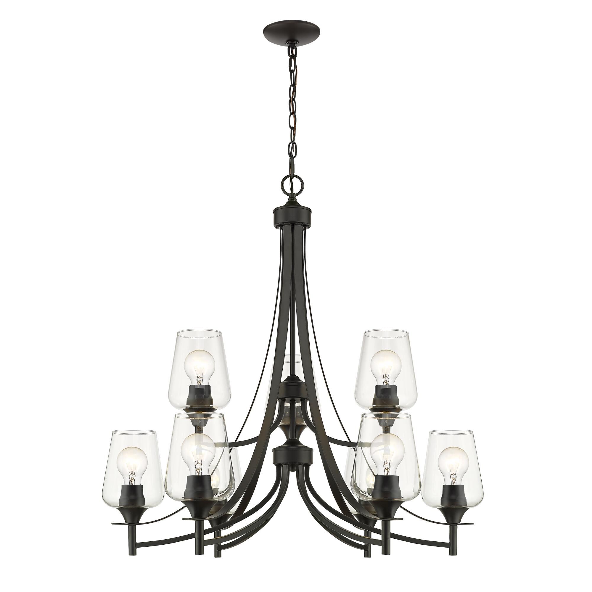 Shown in Matte Black finish and Glass shade