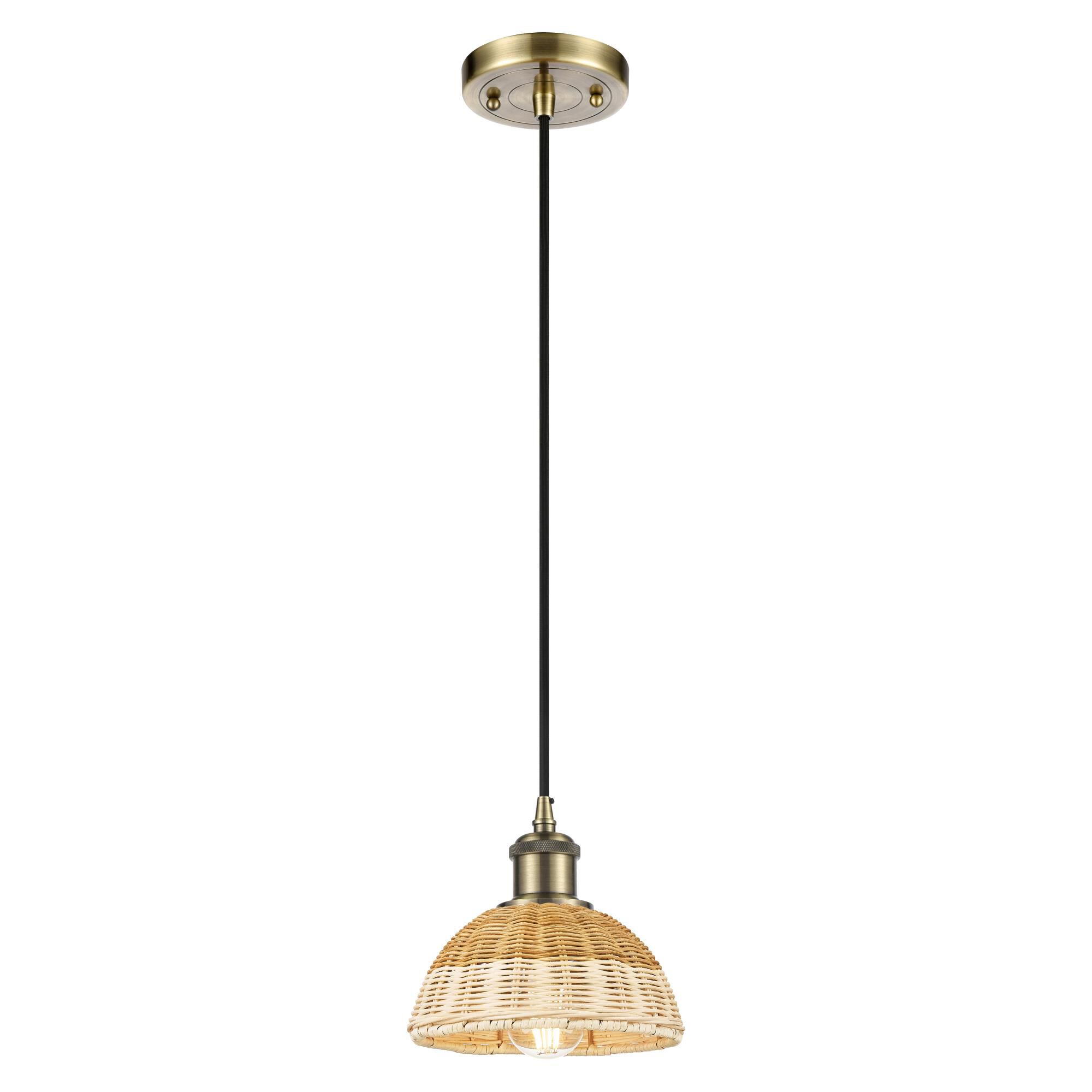 Shown in Antique Brass finish and Natural shade