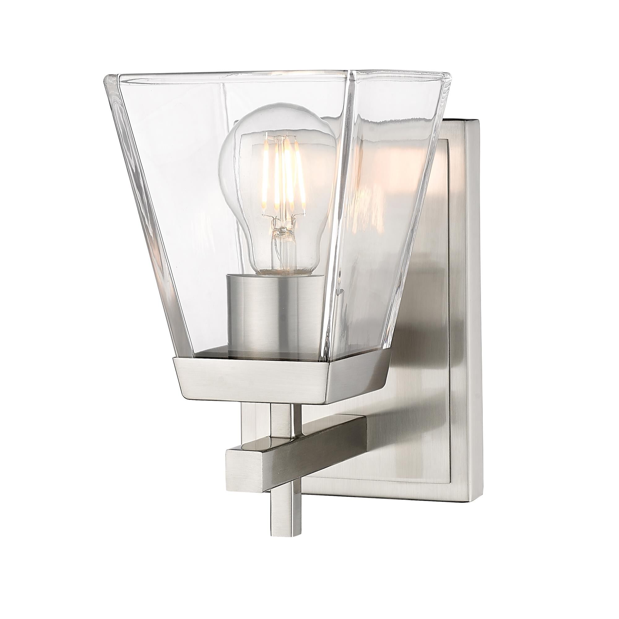 Shown in Brushed Nickel finish and Clear glass