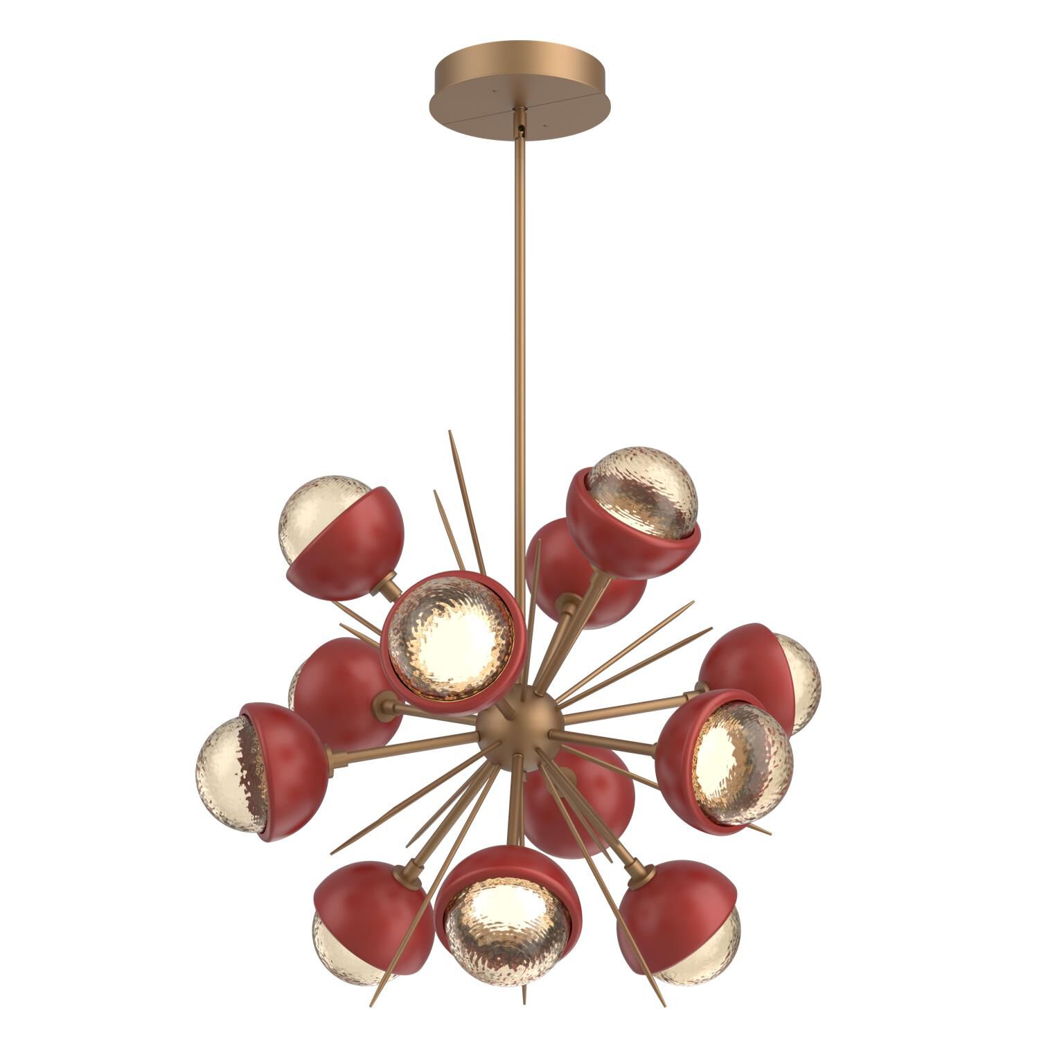 Shown in Novel Brass finish and Amber glass and Cinnamon Red accent