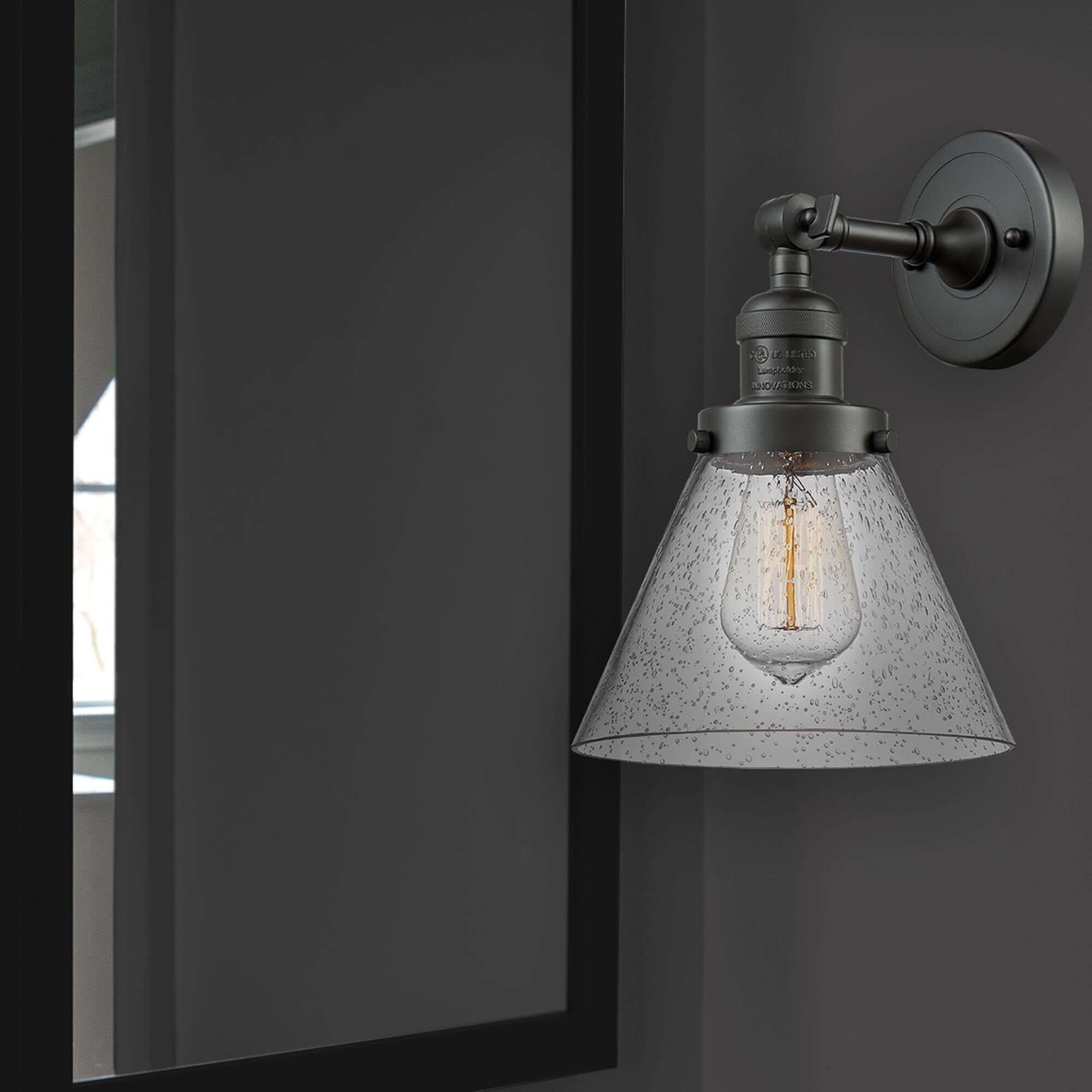 Shown in Oil Rubbed Bronze finish and Seedy glass
