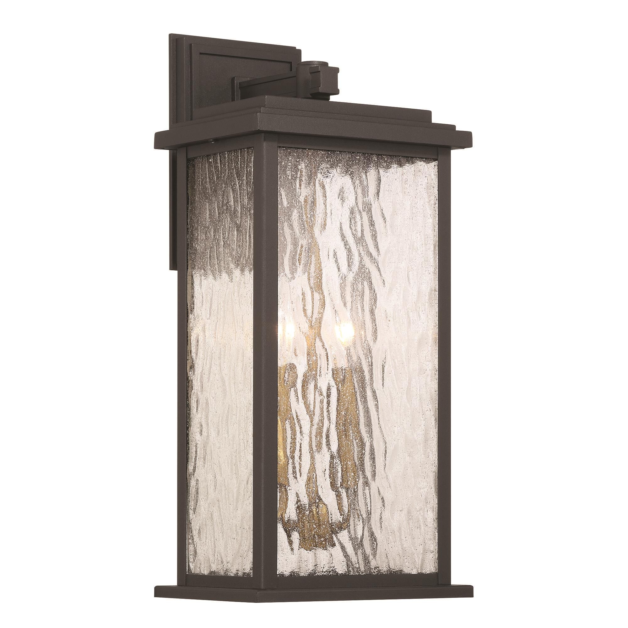 Shown in Black and Brass finish and Rain glass