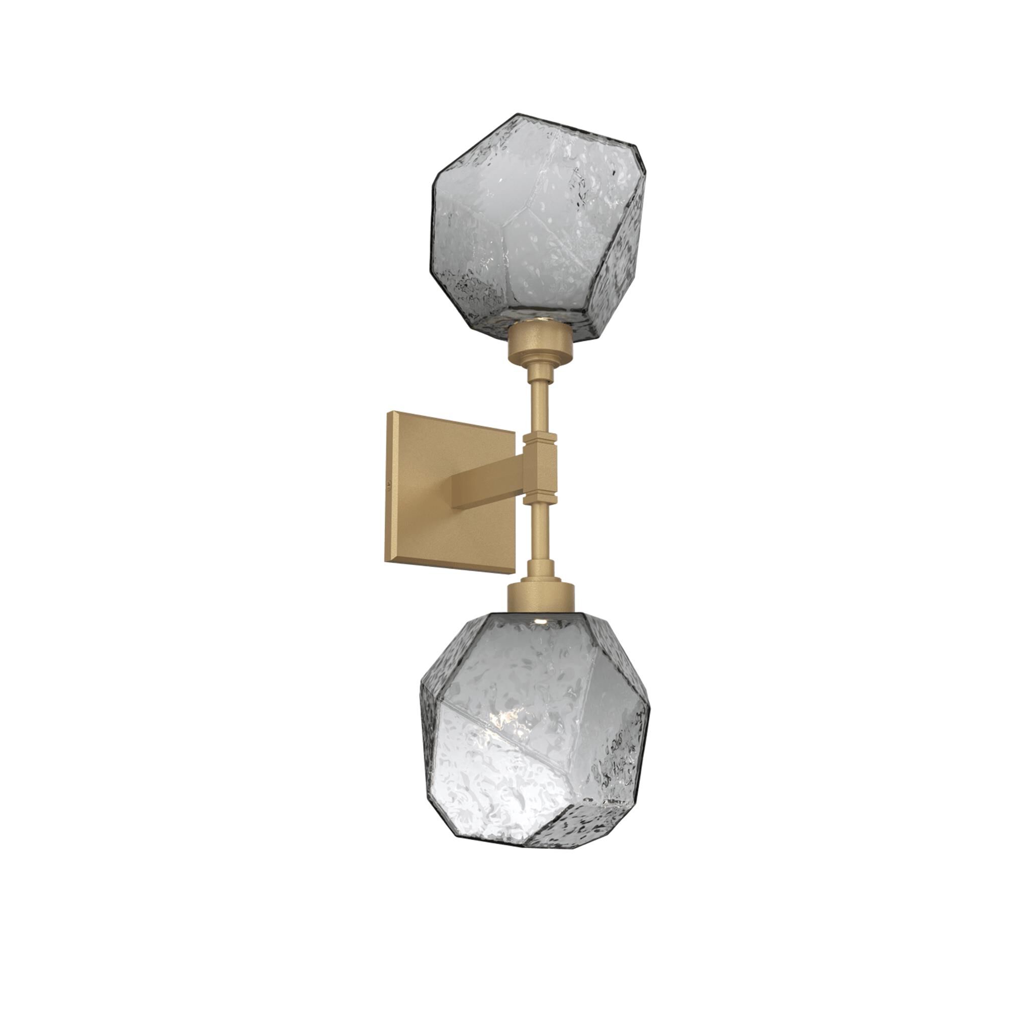 Shown in Gilded Brass finish and Smoke Blown glass