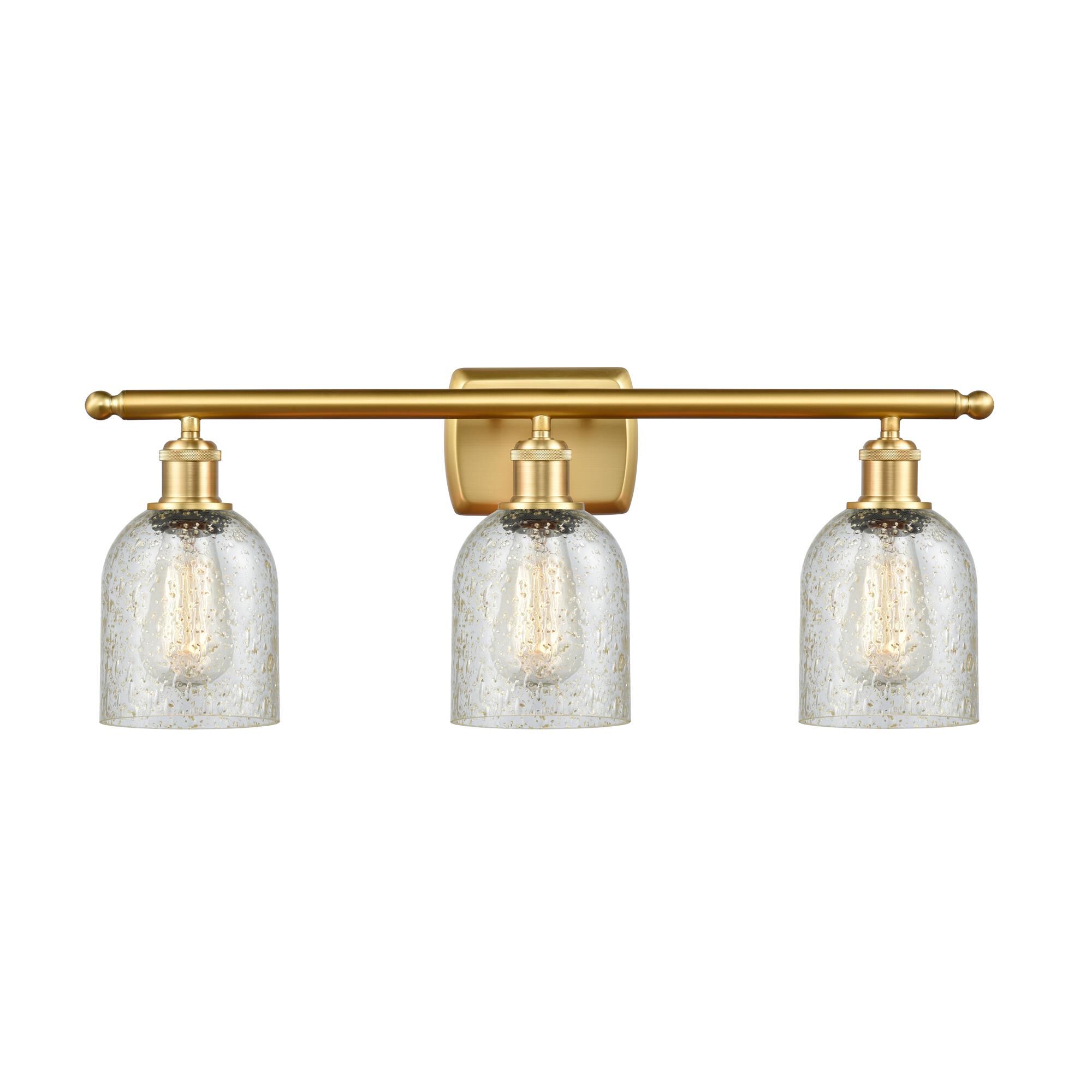 Shown in Satin Gold finish and Mica Caledonia glass