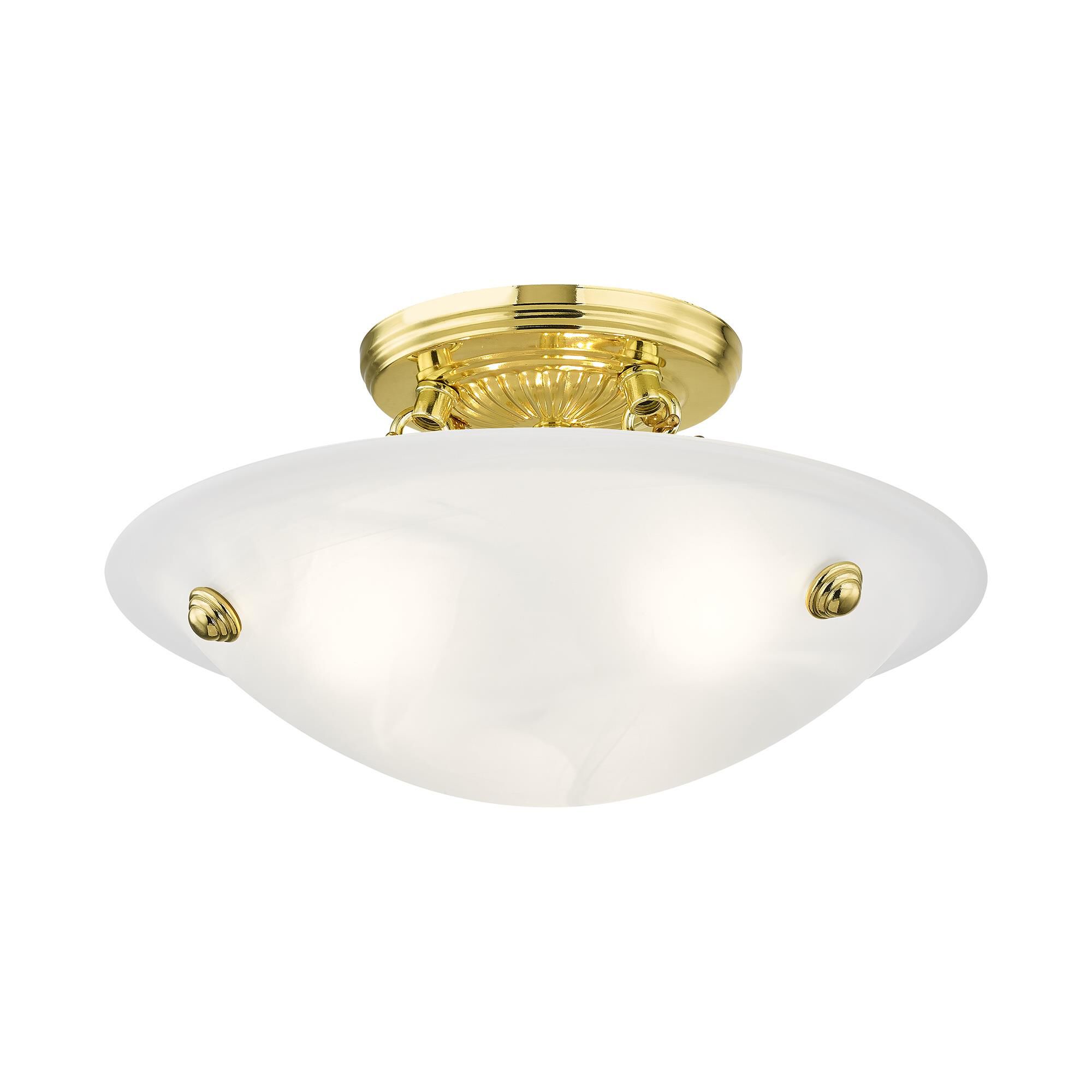 Shown in Polished Brass finish and White Alabaster glass