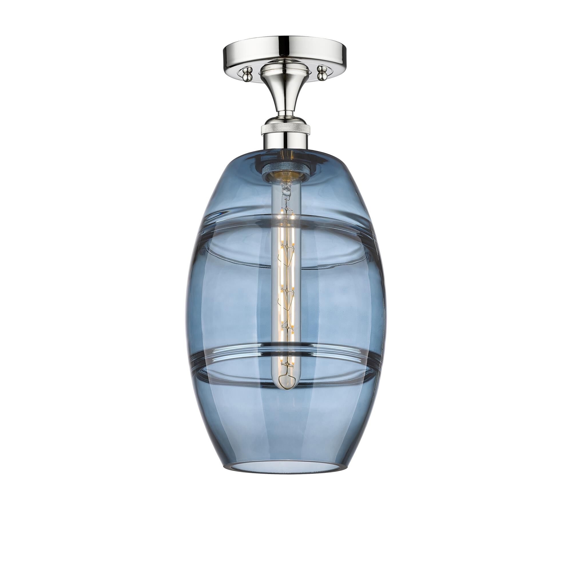 Shown in Polished Chrome finish and Princess Blue glass