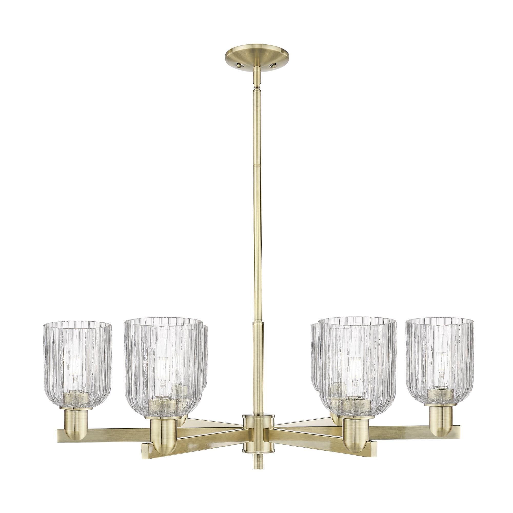 Shown in Antique Brass finish and Clear glass