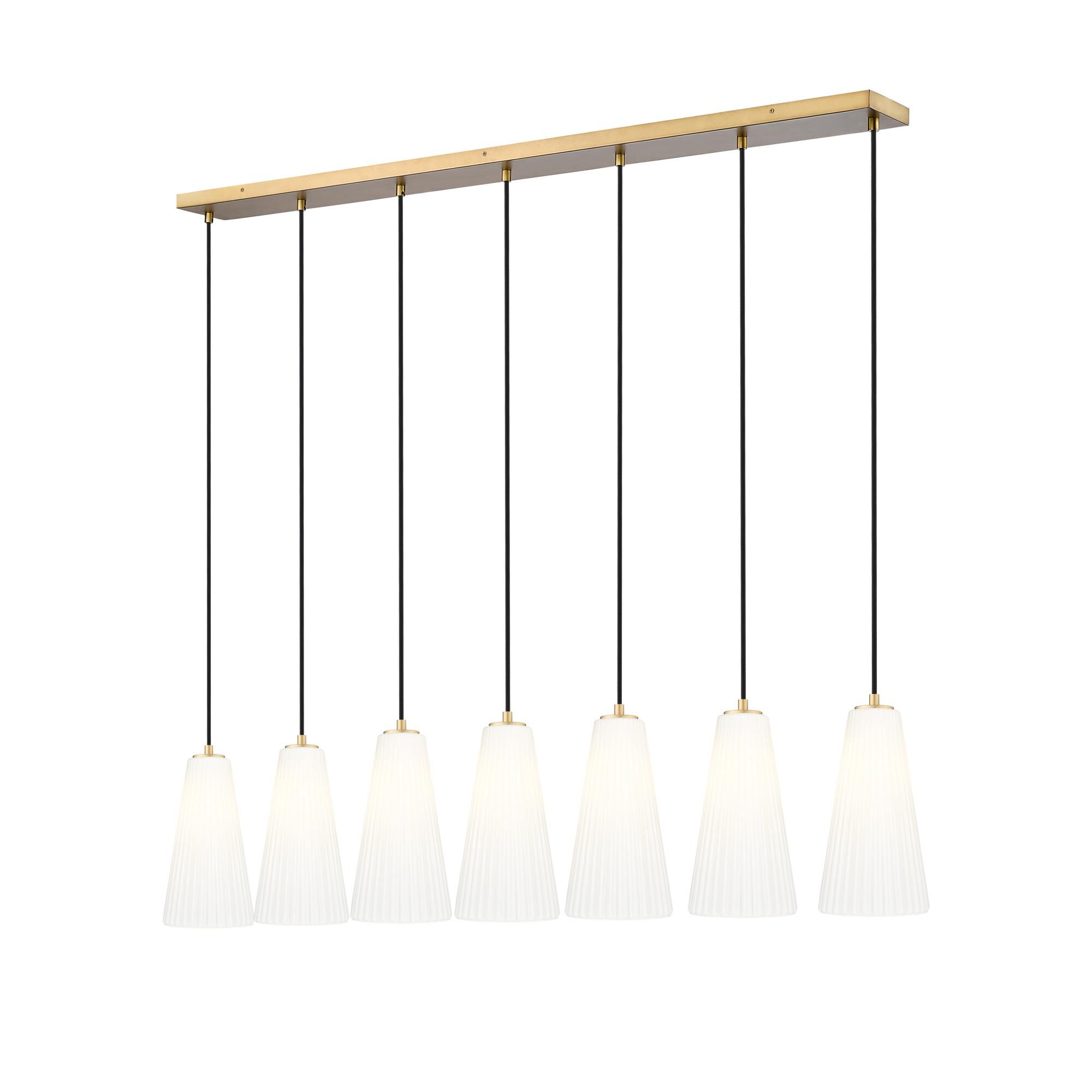Shown in Modern Gold finish and White glass and White shade