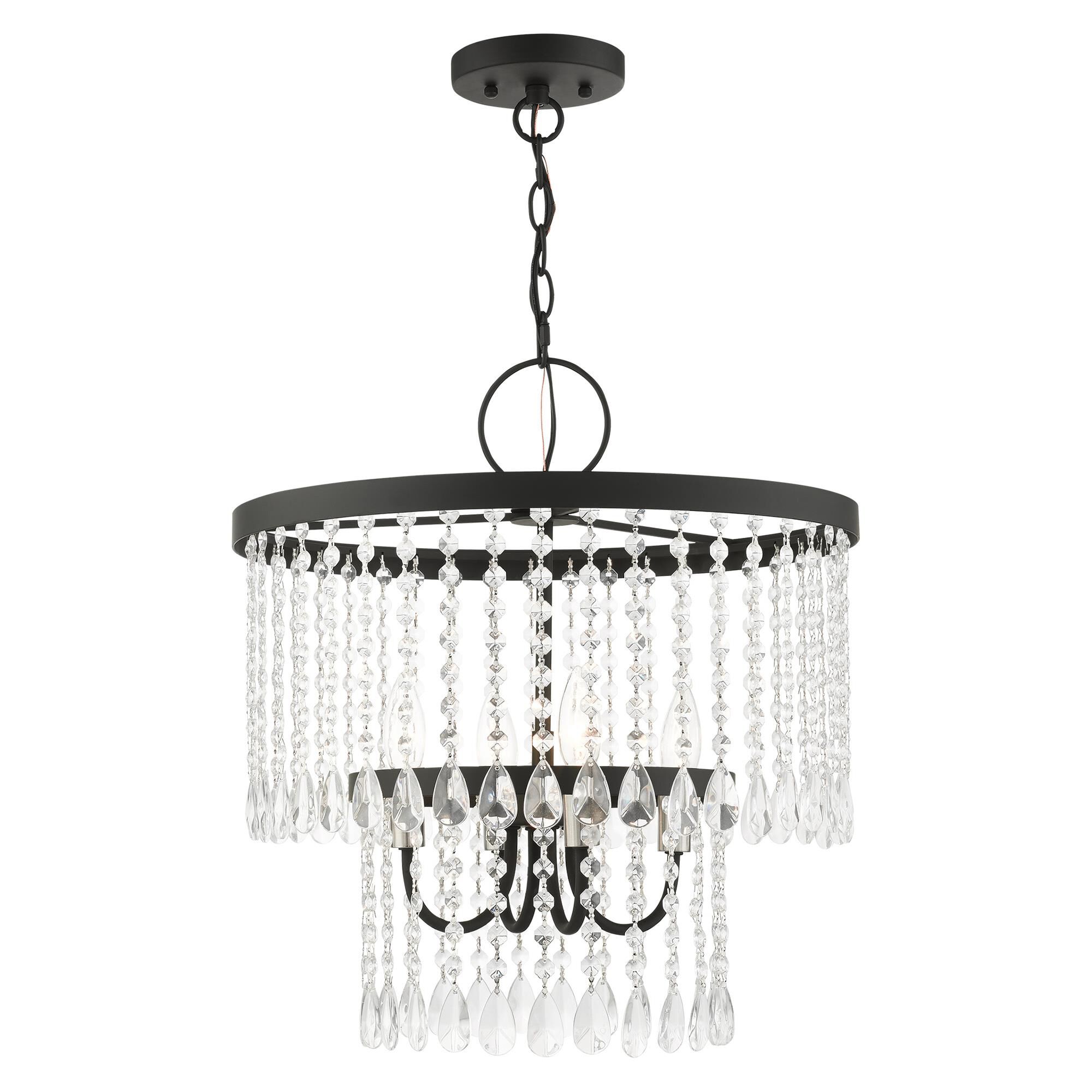Shown in Black finish and Hand Assembled Crystal Shade glass