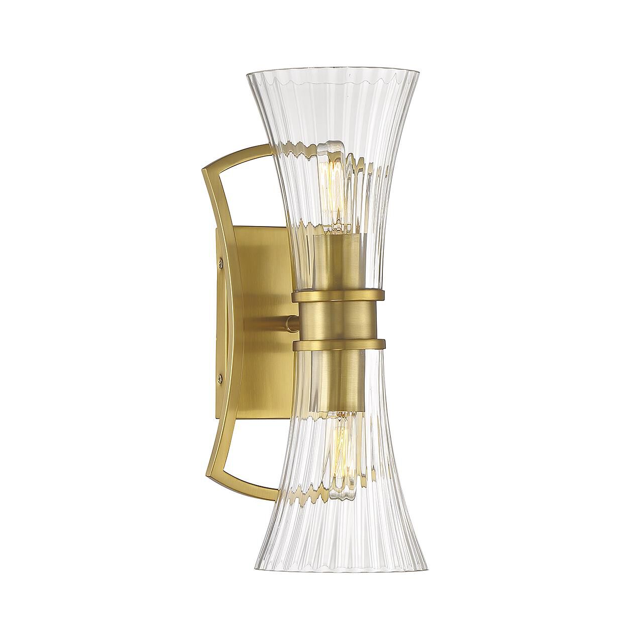 Shown in Warm Brass finish and Clear Ribbed glass and Glass shade