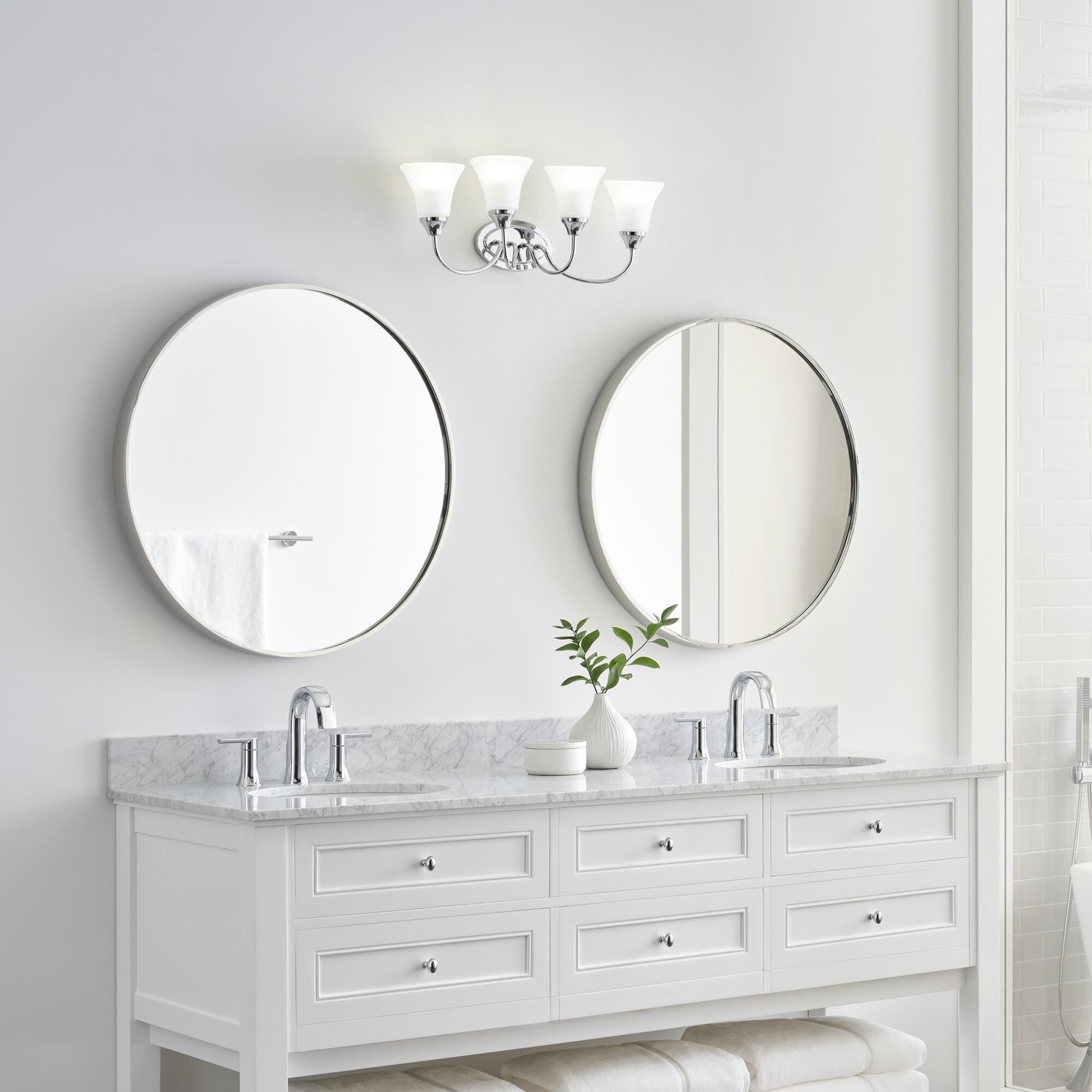 Shown in Chrome finish and Satin Etched glass