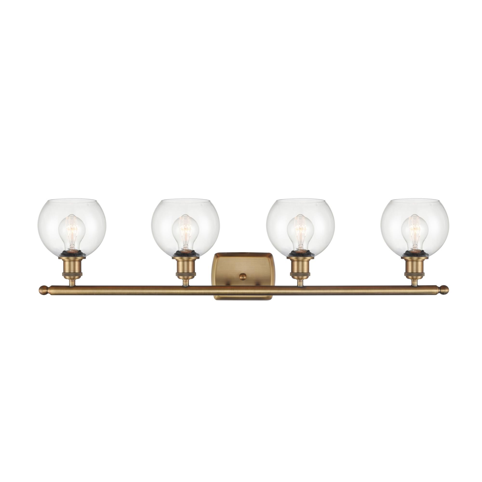 Shown in Brushed Brass finish and Clear Athens glass and No Shade shade