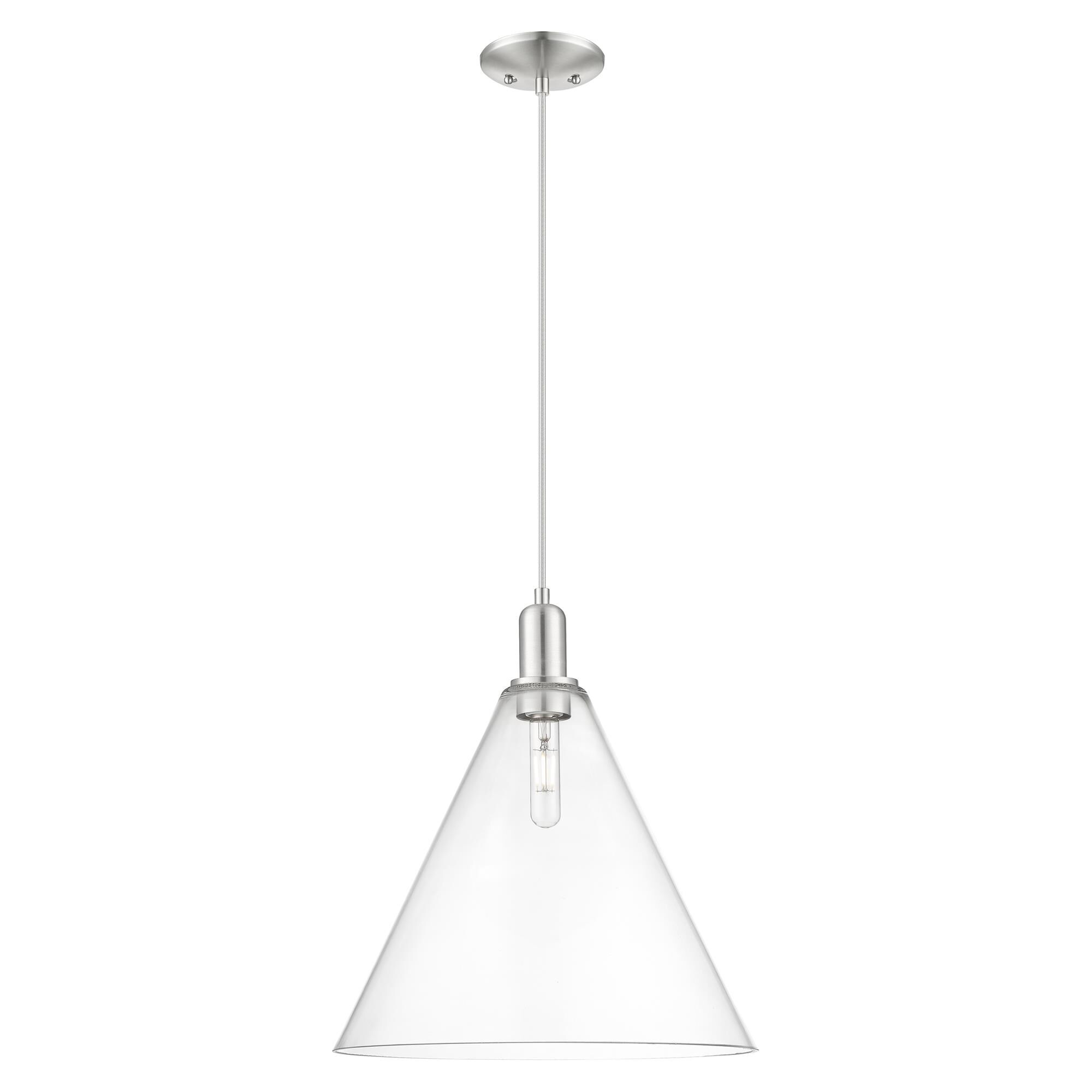 Shown in Brushed Satin Nickel finish and Clear glass