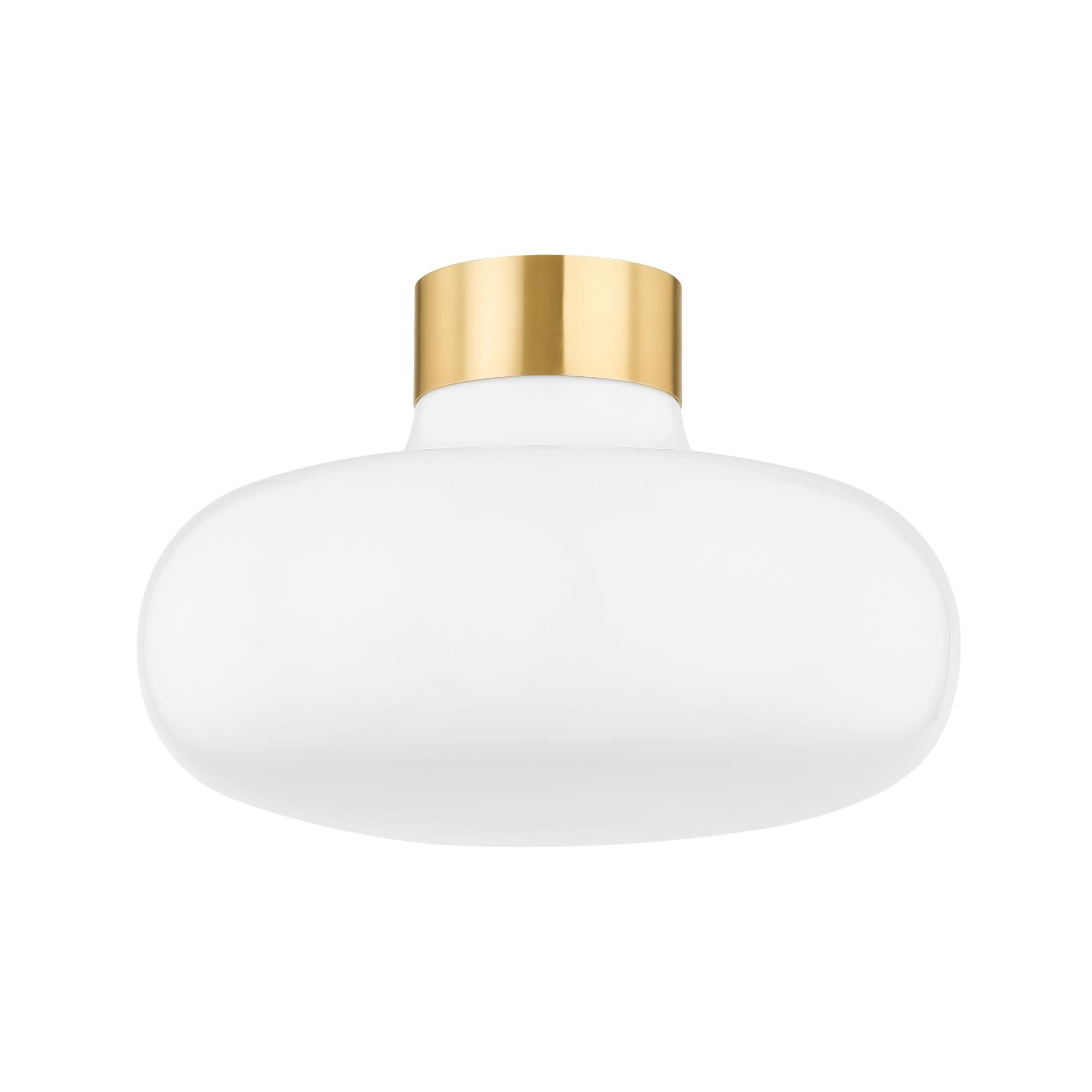 Shown in Aged Brass finish and Opal Shiny glass