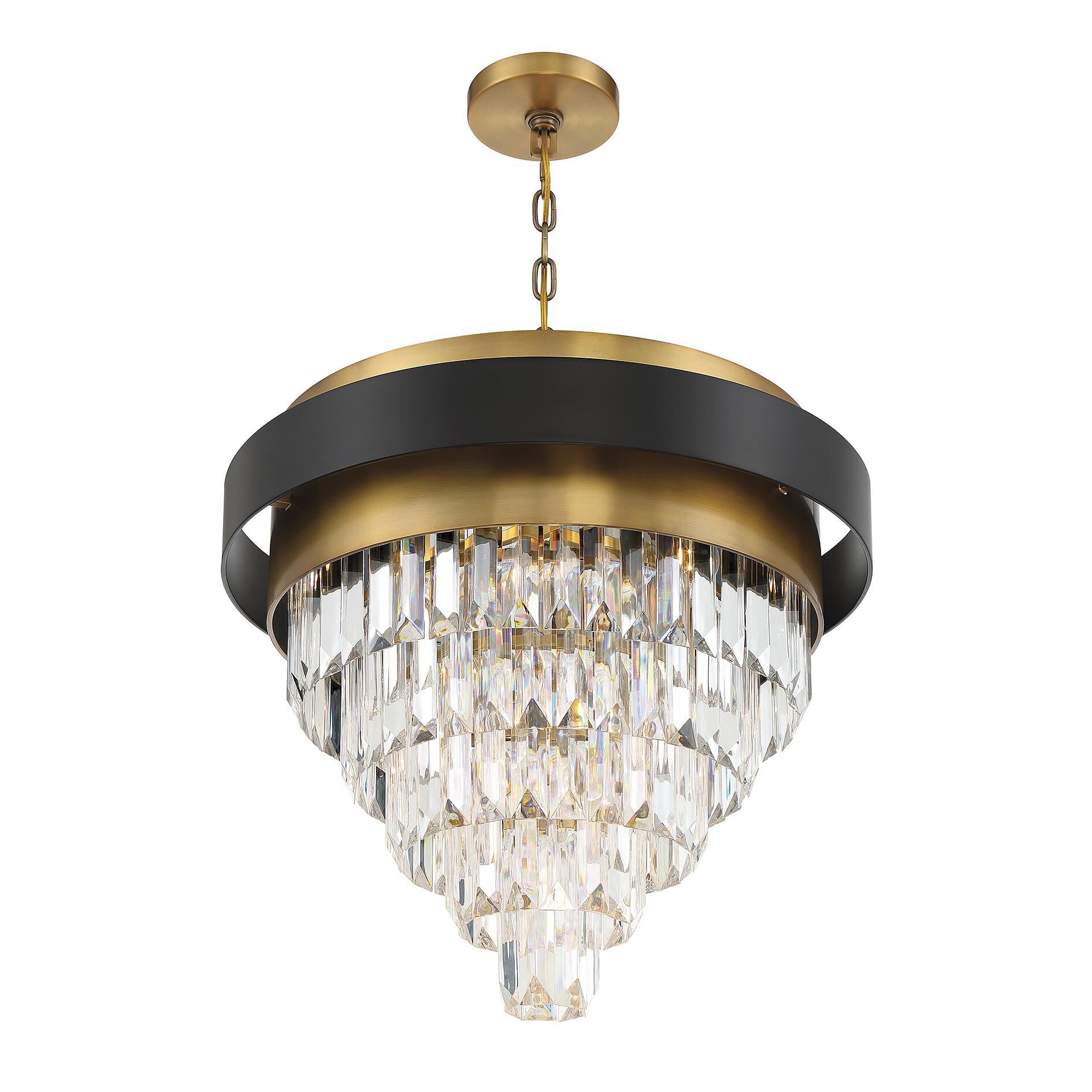 Shown in Matte Black With Warm Brass Accents finish and Optic Acrylic Elements shade