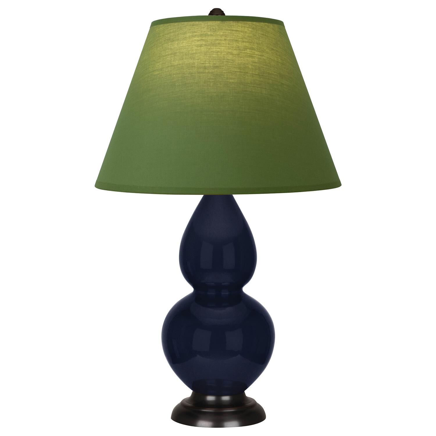 Shown in Midnight Blue finish and Tea Green and Taupe shade and Deep Patina Bronze accent