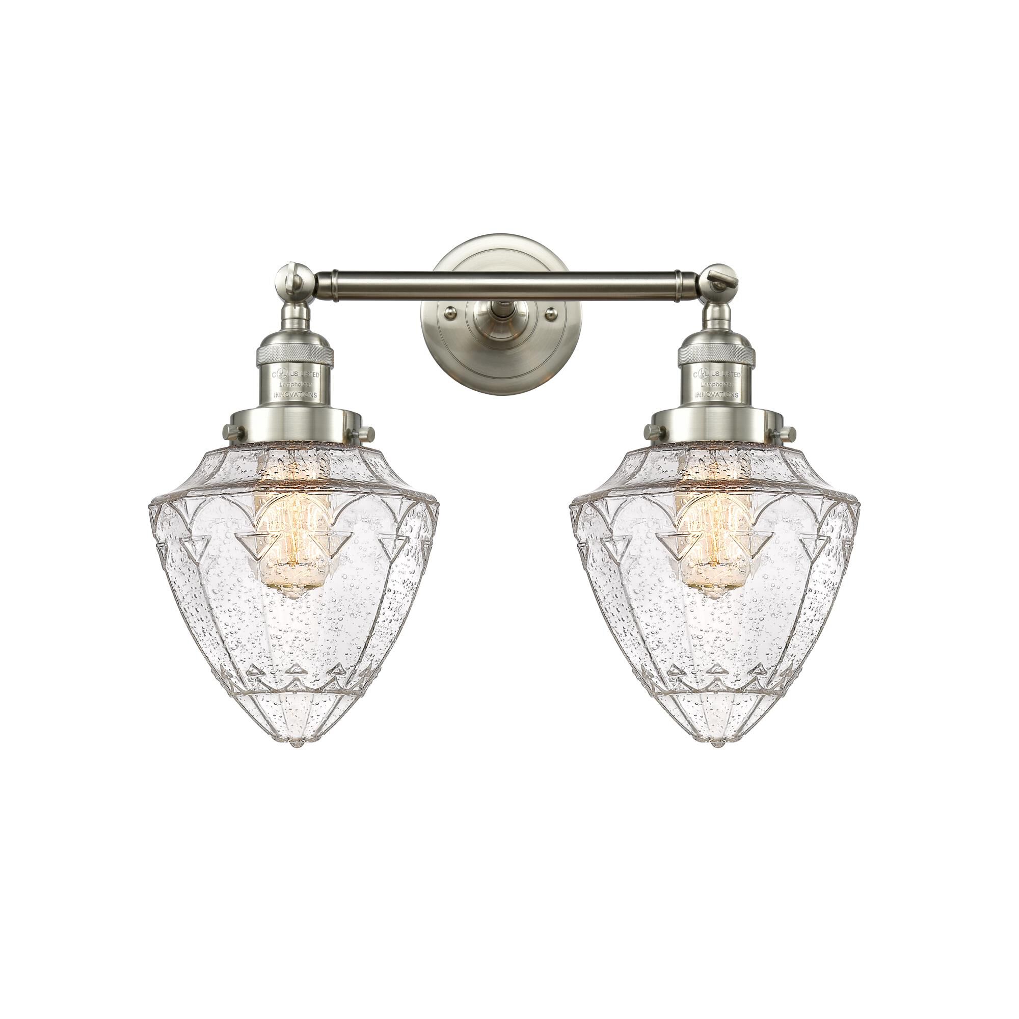 Shown in Brushed Satin Nickel finish and Seedy Small Bullet glass