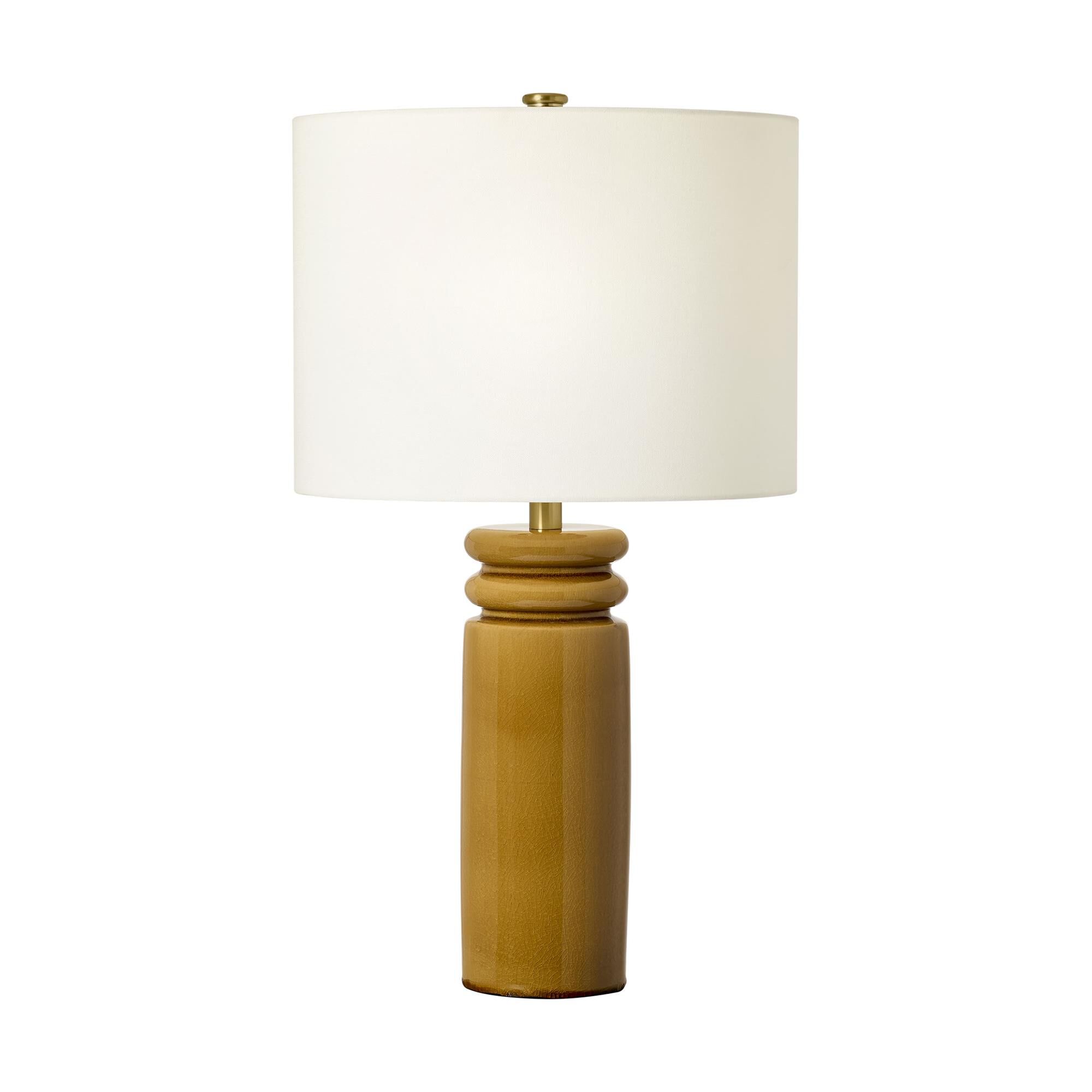 Shown in Cracked Honey finish and White Linen shade