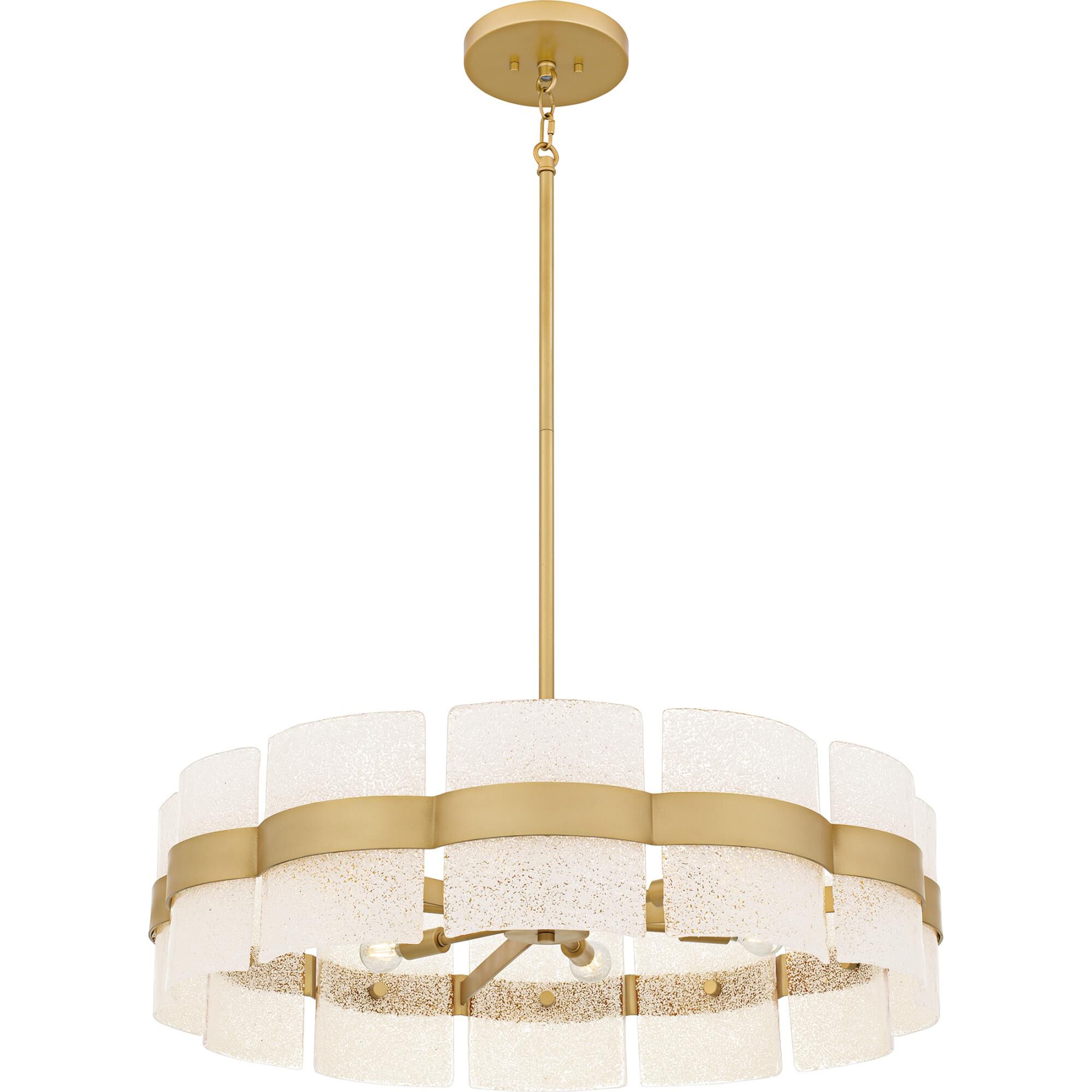 Shown in Soft Gold finish and Clear Glass With White Glass Sand Inside shade