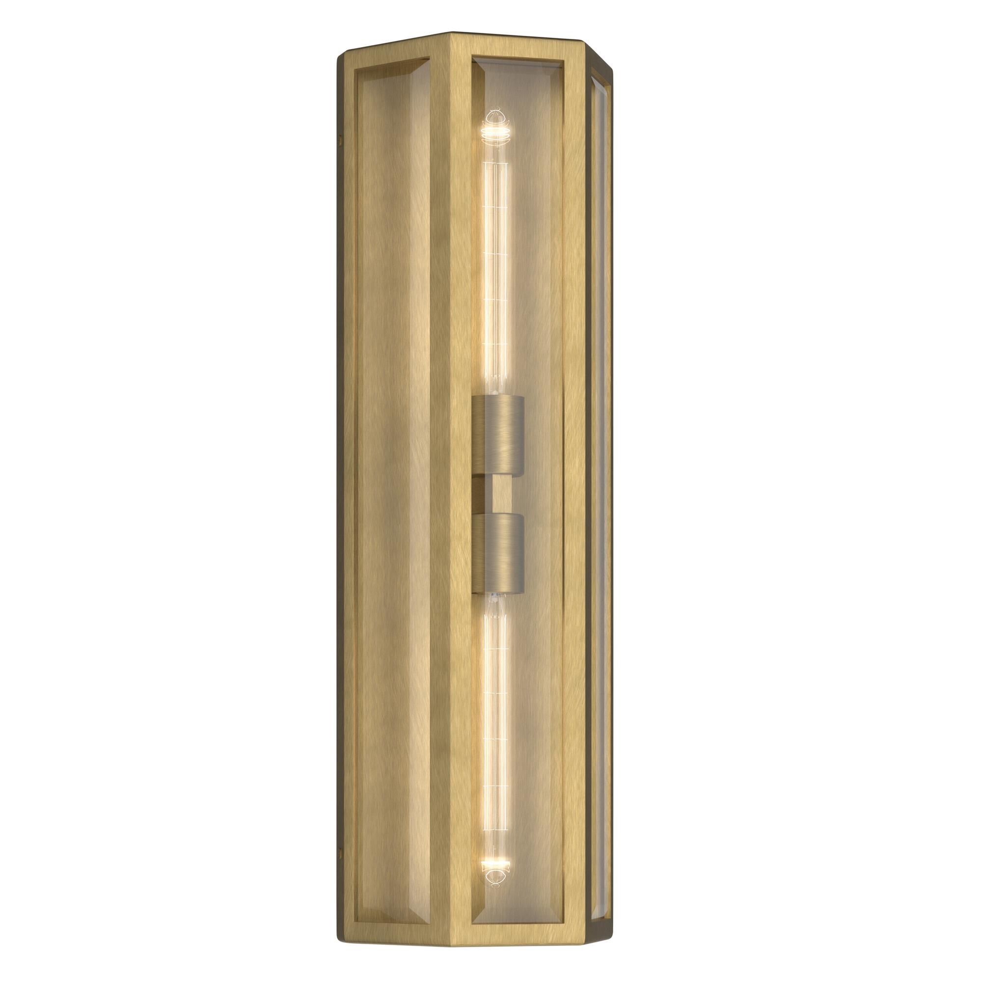 Shown in Natural Brass finish and Clear Beveled glass