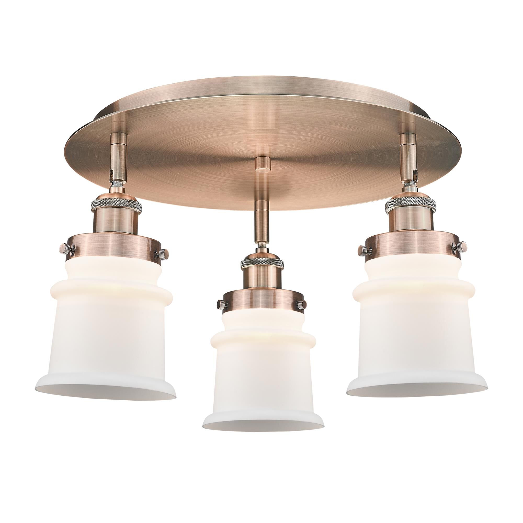 Shown in Antique Copper finish and Matte White glass