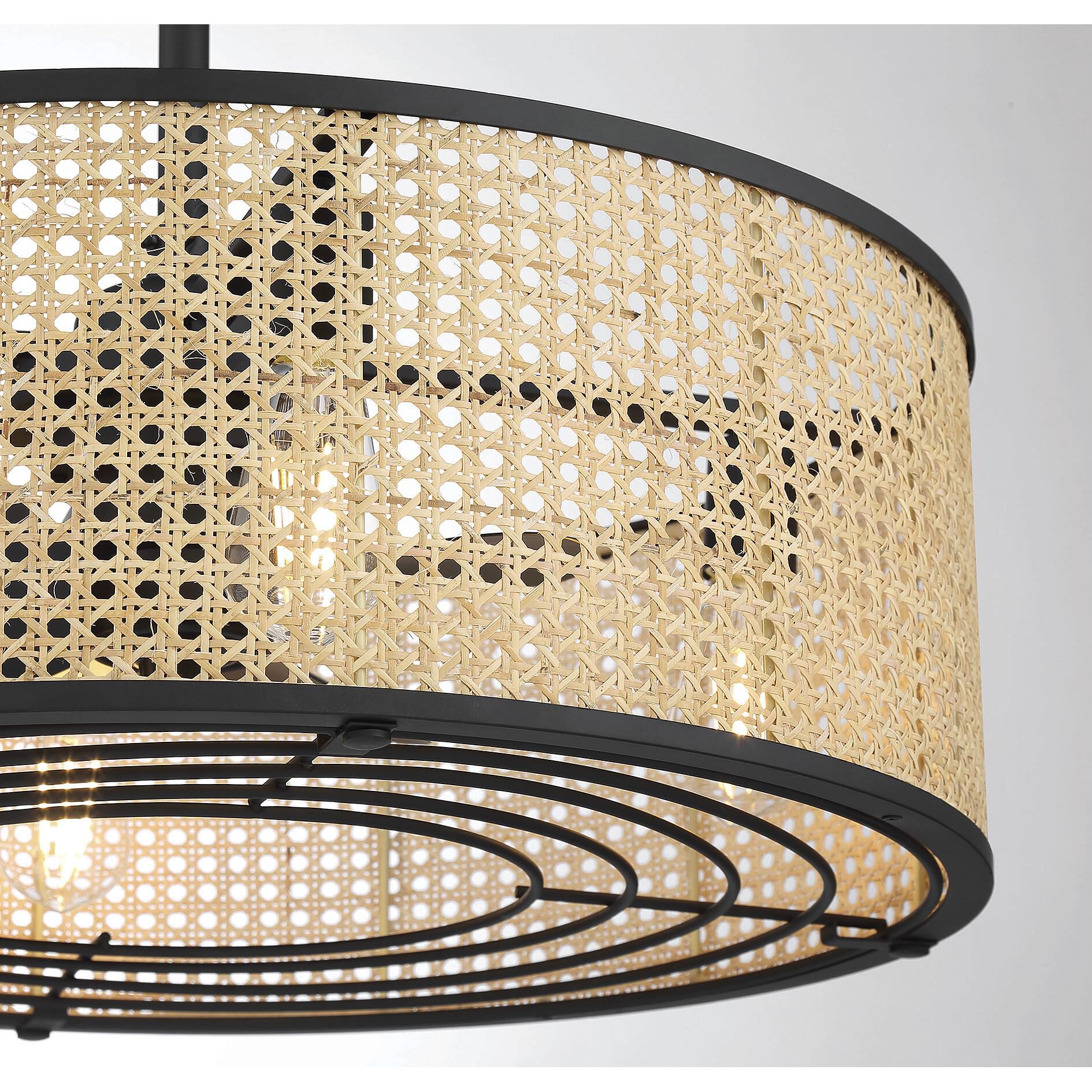 Shown in Matte Black finish and Natural Cane shade