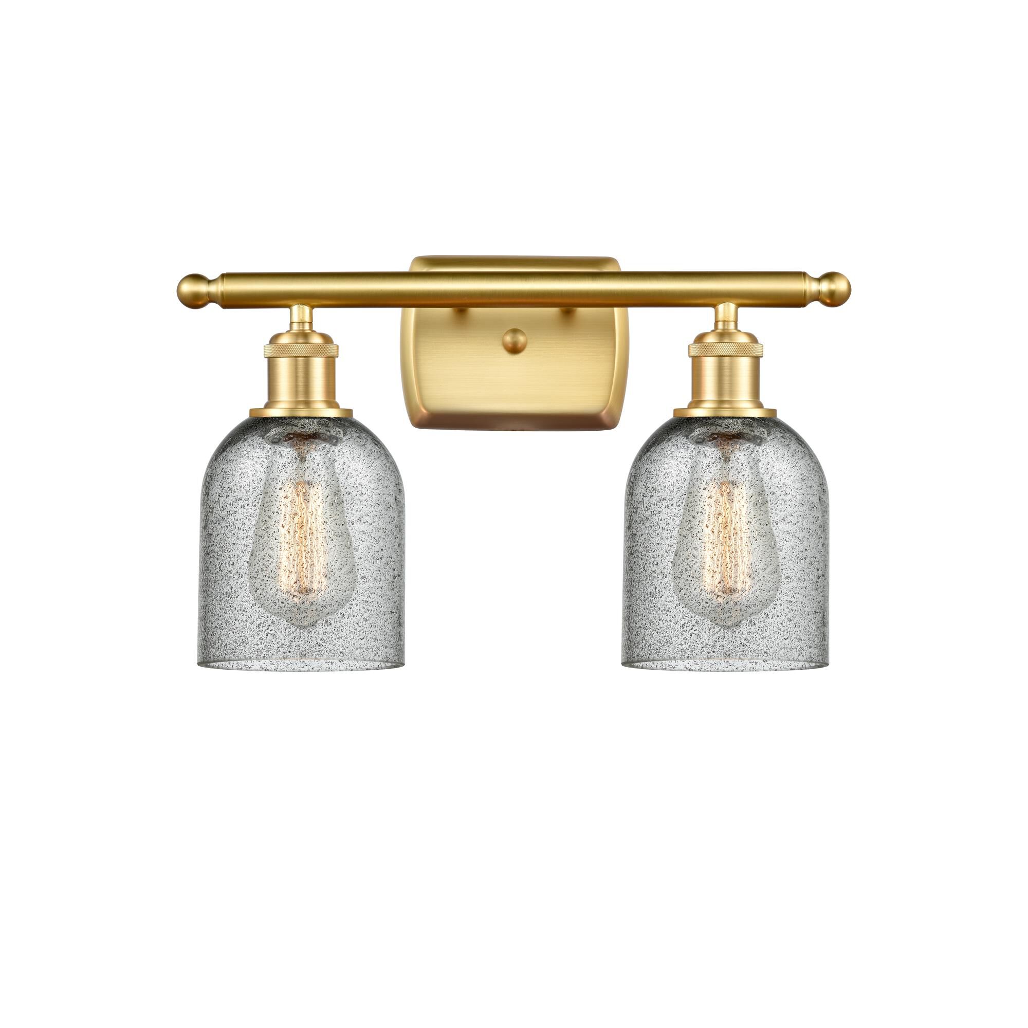Shown in Satin Gold finish and Charcoal Caledonia glass