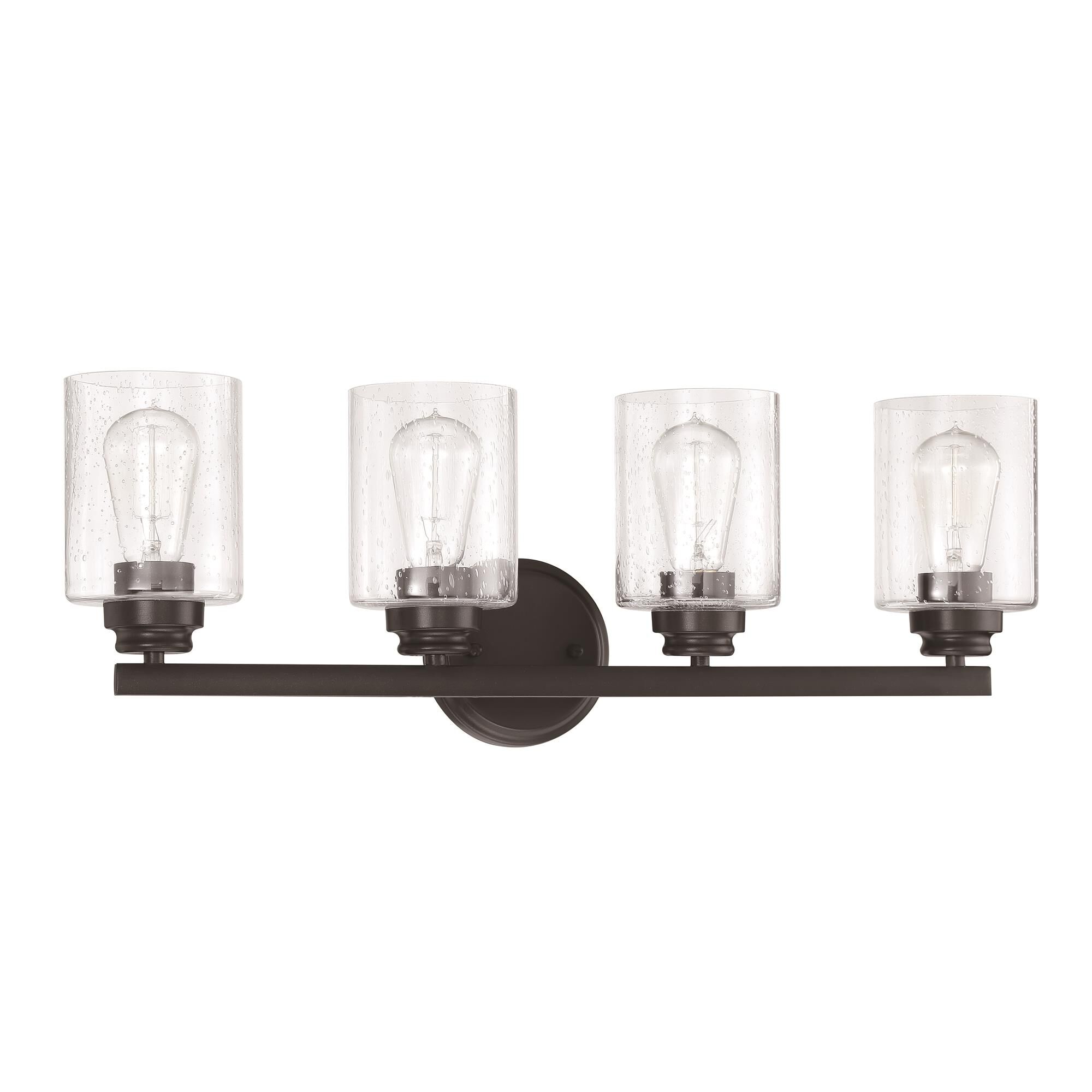 Shown in Flat Black finish and Clear Seeded glass and Glass shade