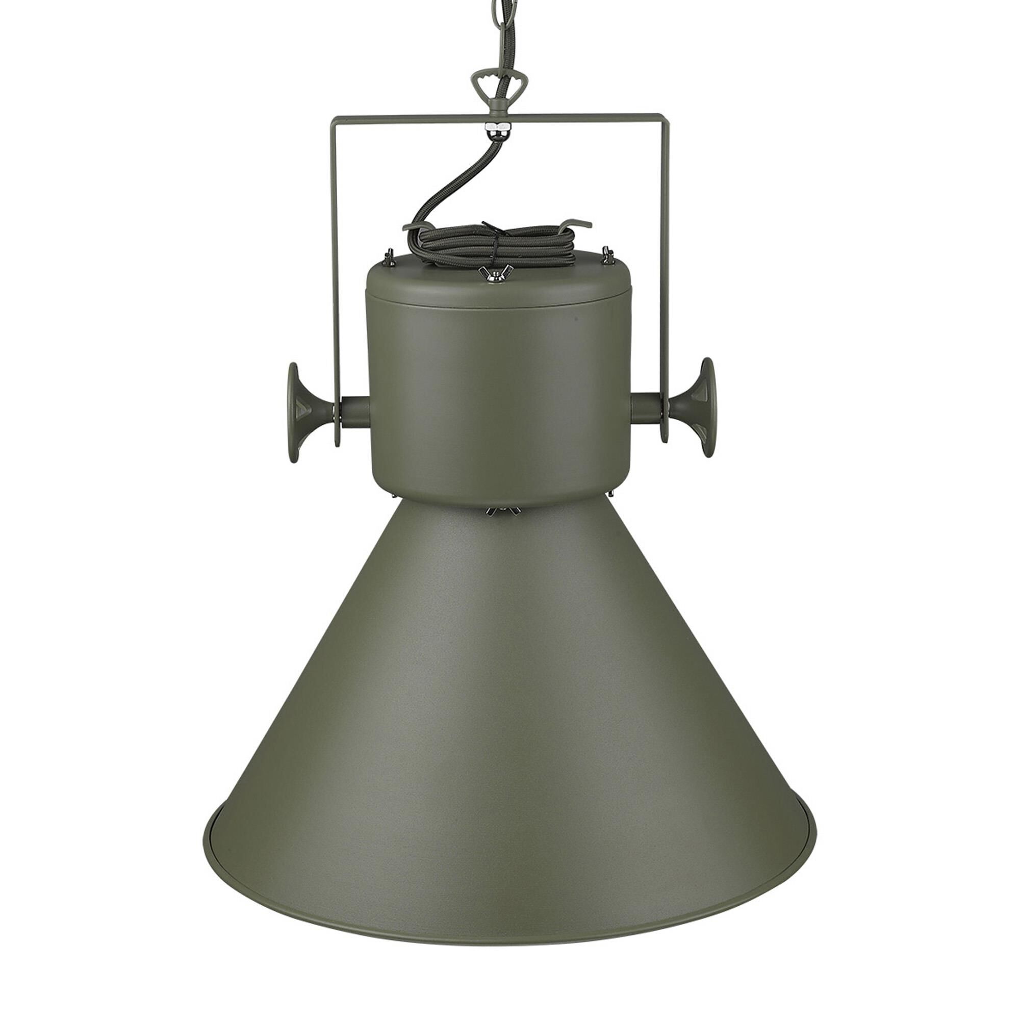 Shown in Green finish and Green glass and Green Metal Cone Shaped  W/ White Interior shade