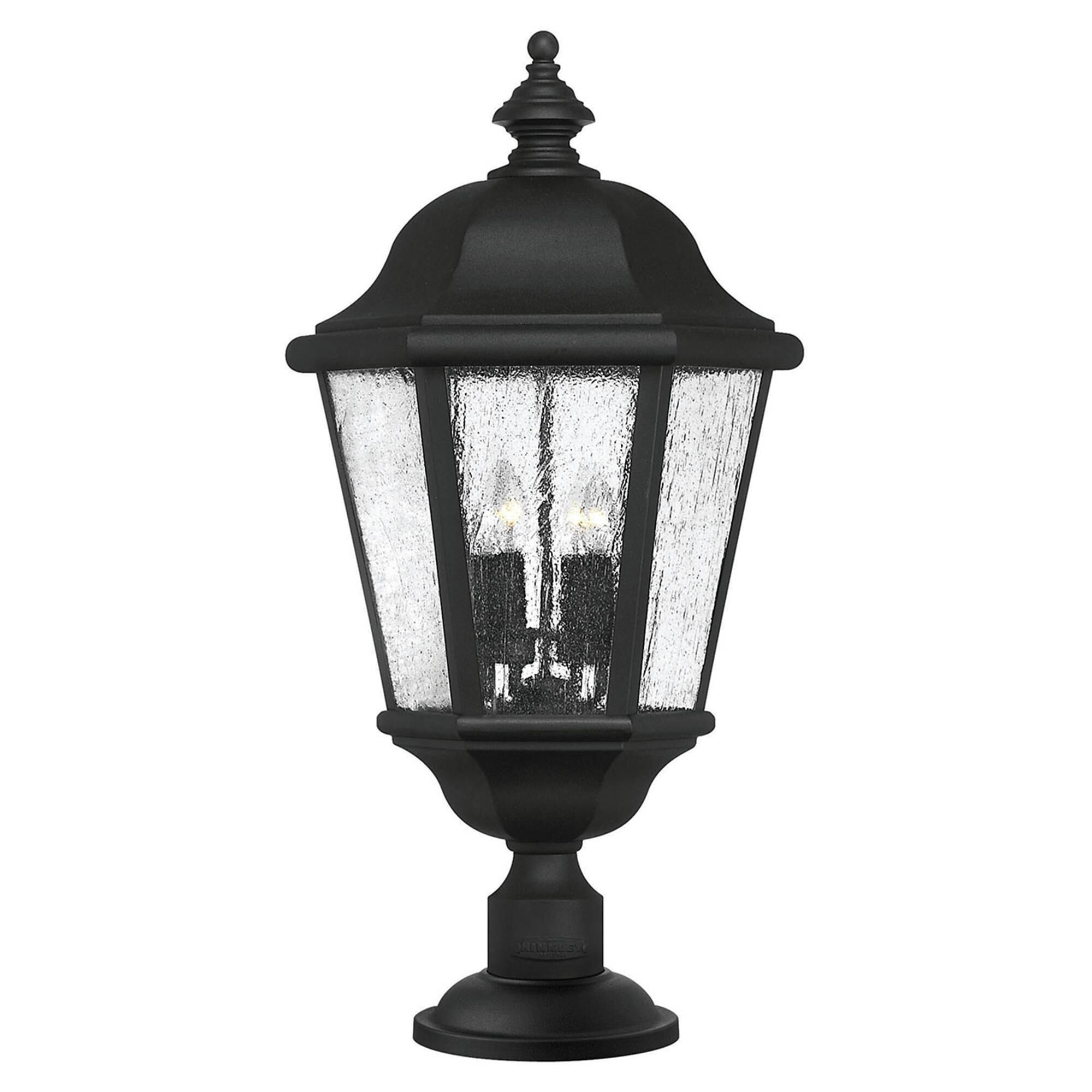 Shown in Black finish and Clear Seedy glass