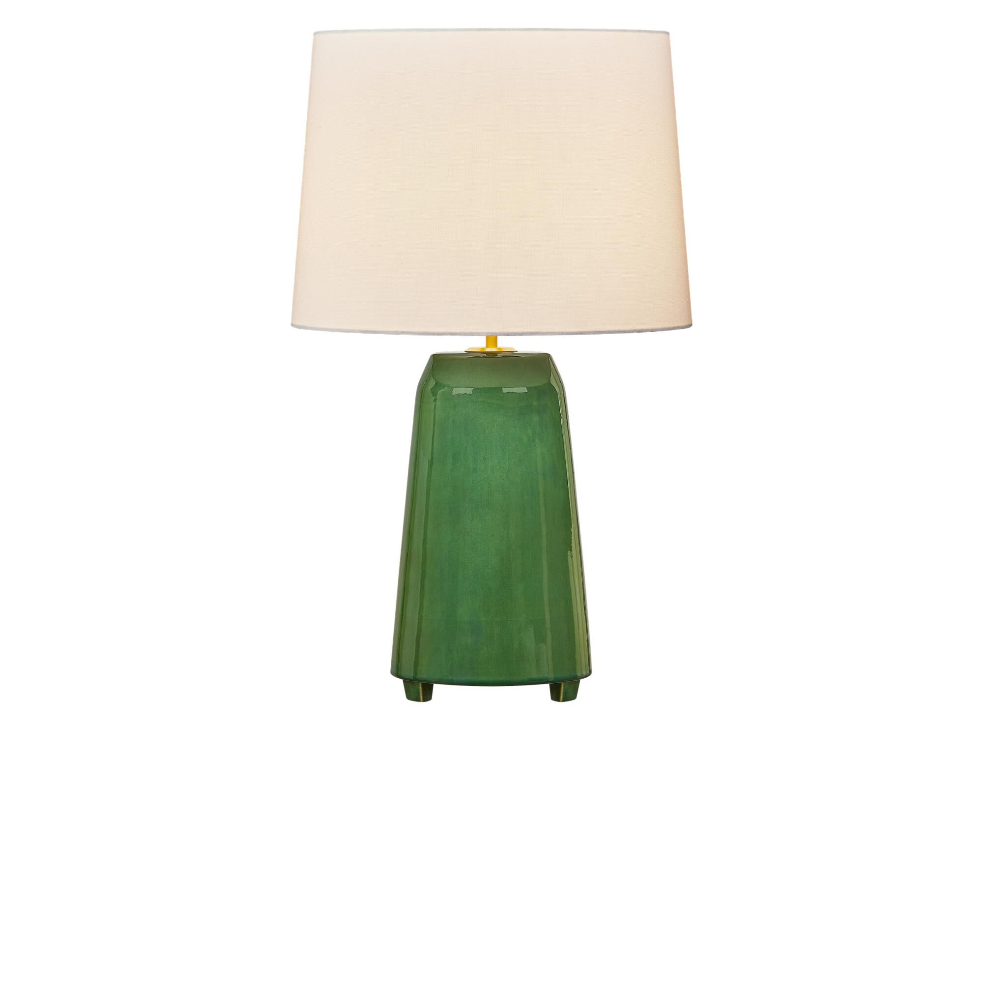 Shown in Green finish and White Linen Fabric shade