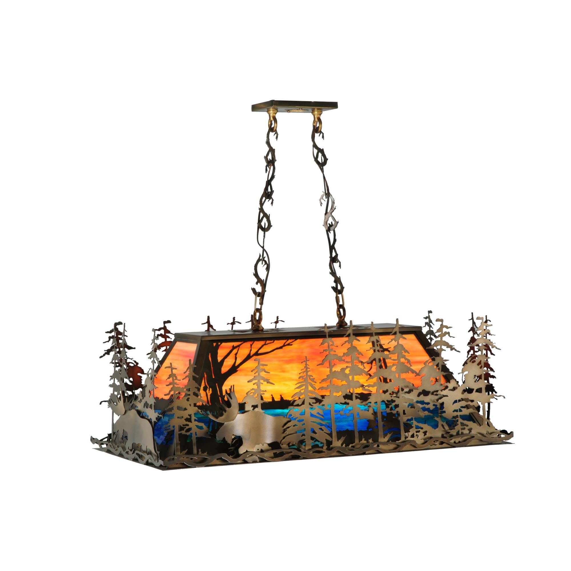 Shown in Antique Copper finish and Blue-Green glass