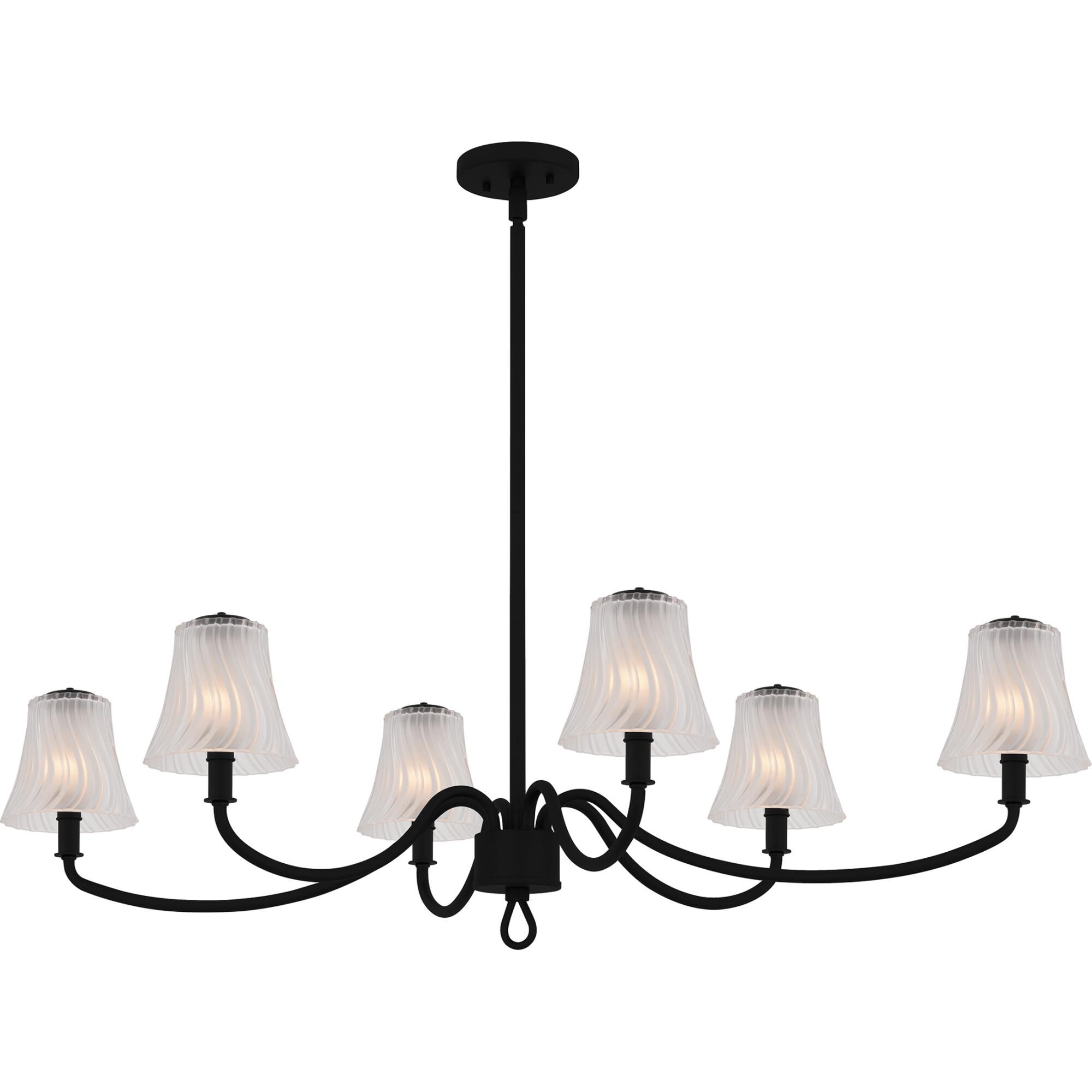 Shown in Matte Black finish and Clear Outside Sandblasted Inside Swirl Glass shade