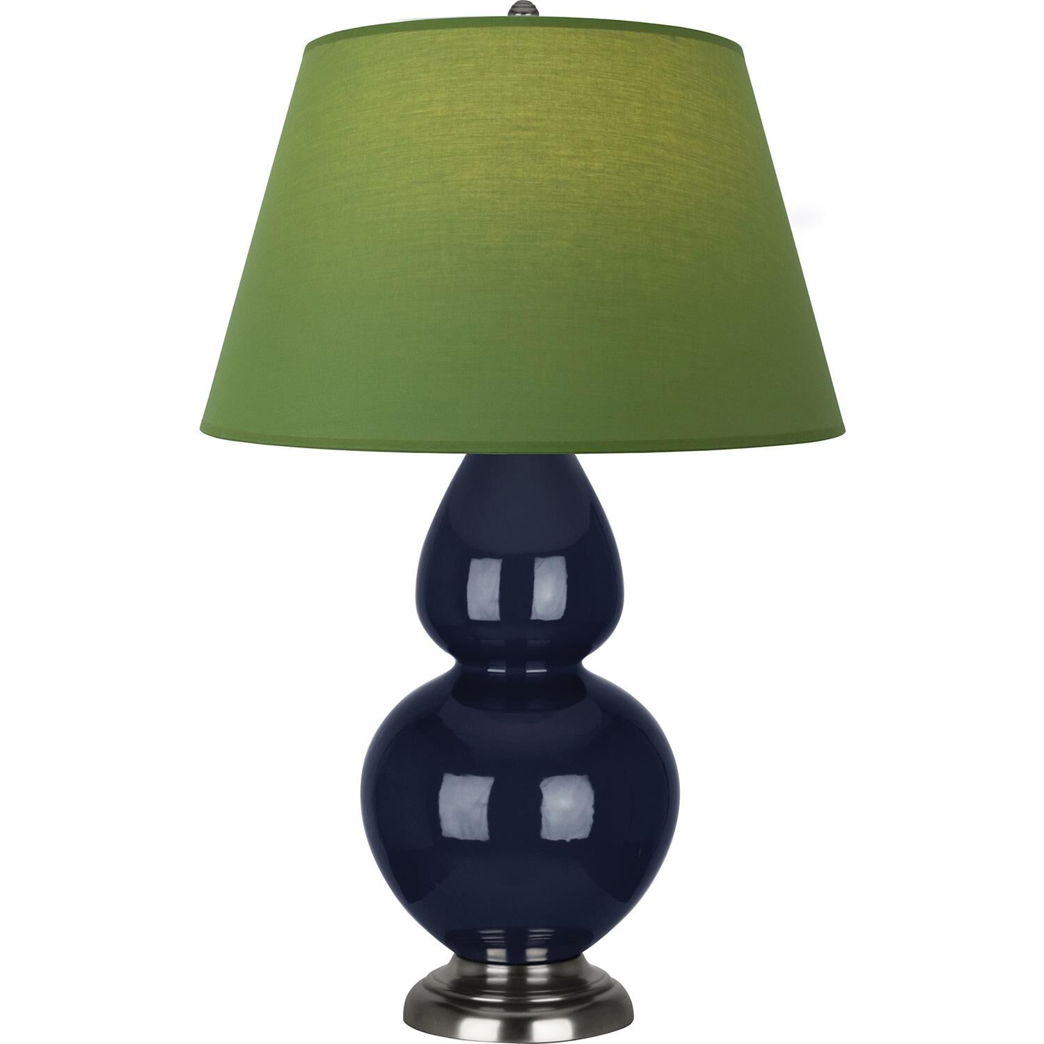Shown in Midnight Blue finish and Tea Green and Taupe shade and Antique Silver accent