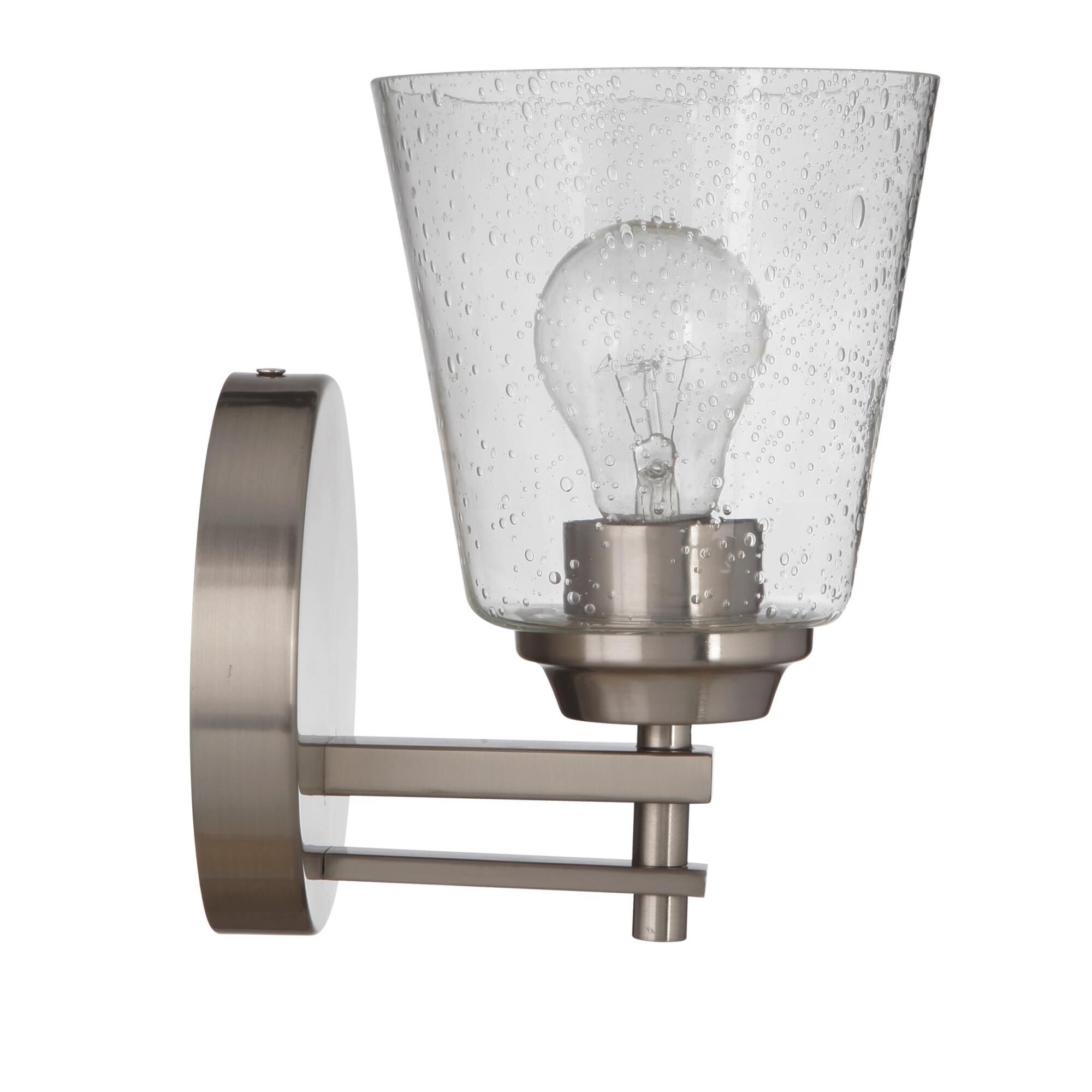 Shown in Brushed Polished Nickel finish and Clear Seeded glass and Glass shade