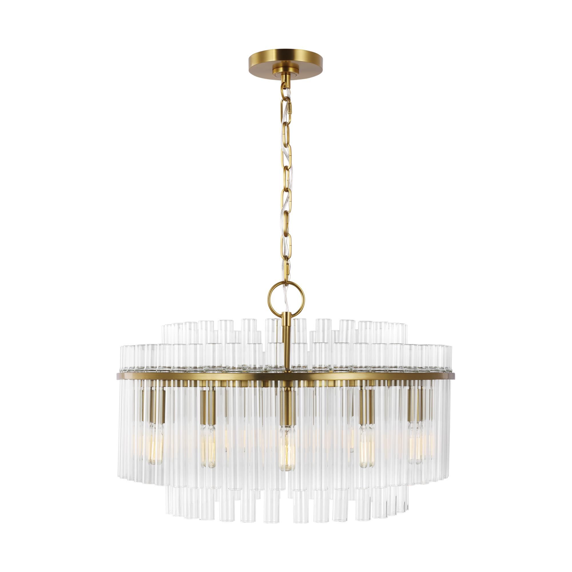 Shown in Burnished Brass finish and Clear Tubes glass