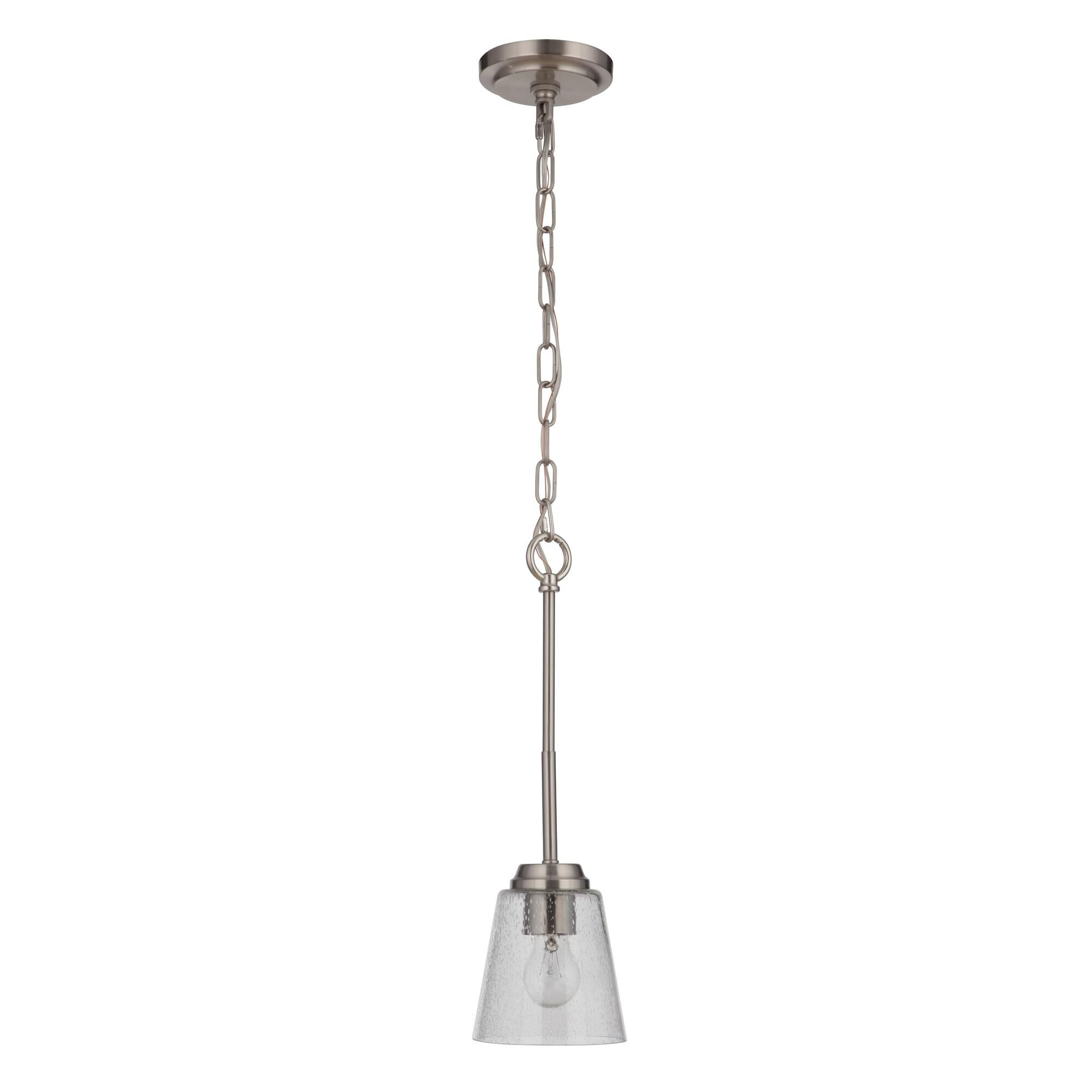 Shown in Brushed Polished Nickel finish and Clear Seeded glass and Glass shade